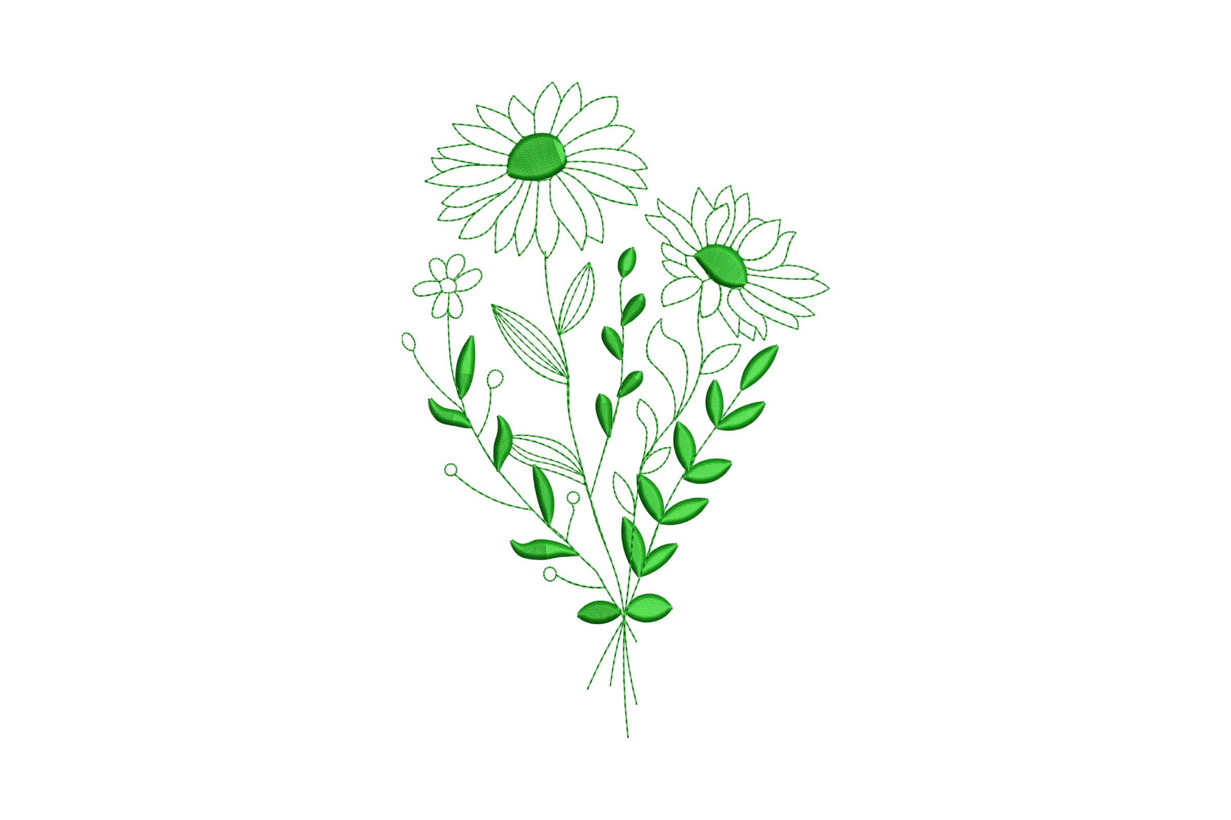 Green Poppy Flowers Embroidery Design