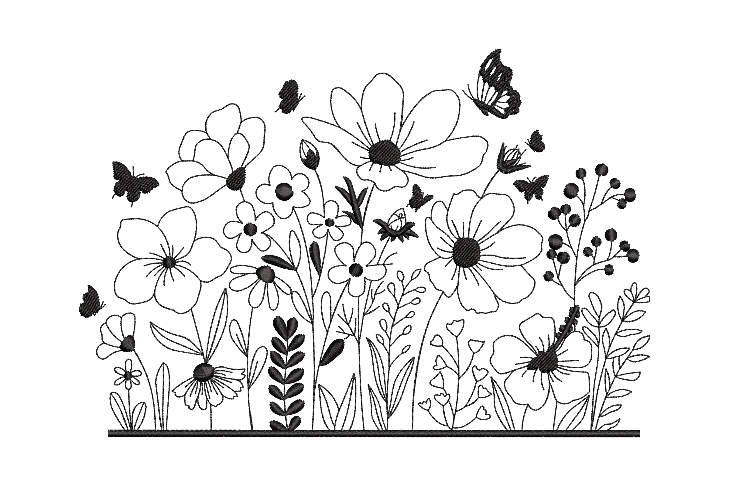 Flowers with Butterfly Embroidery Design