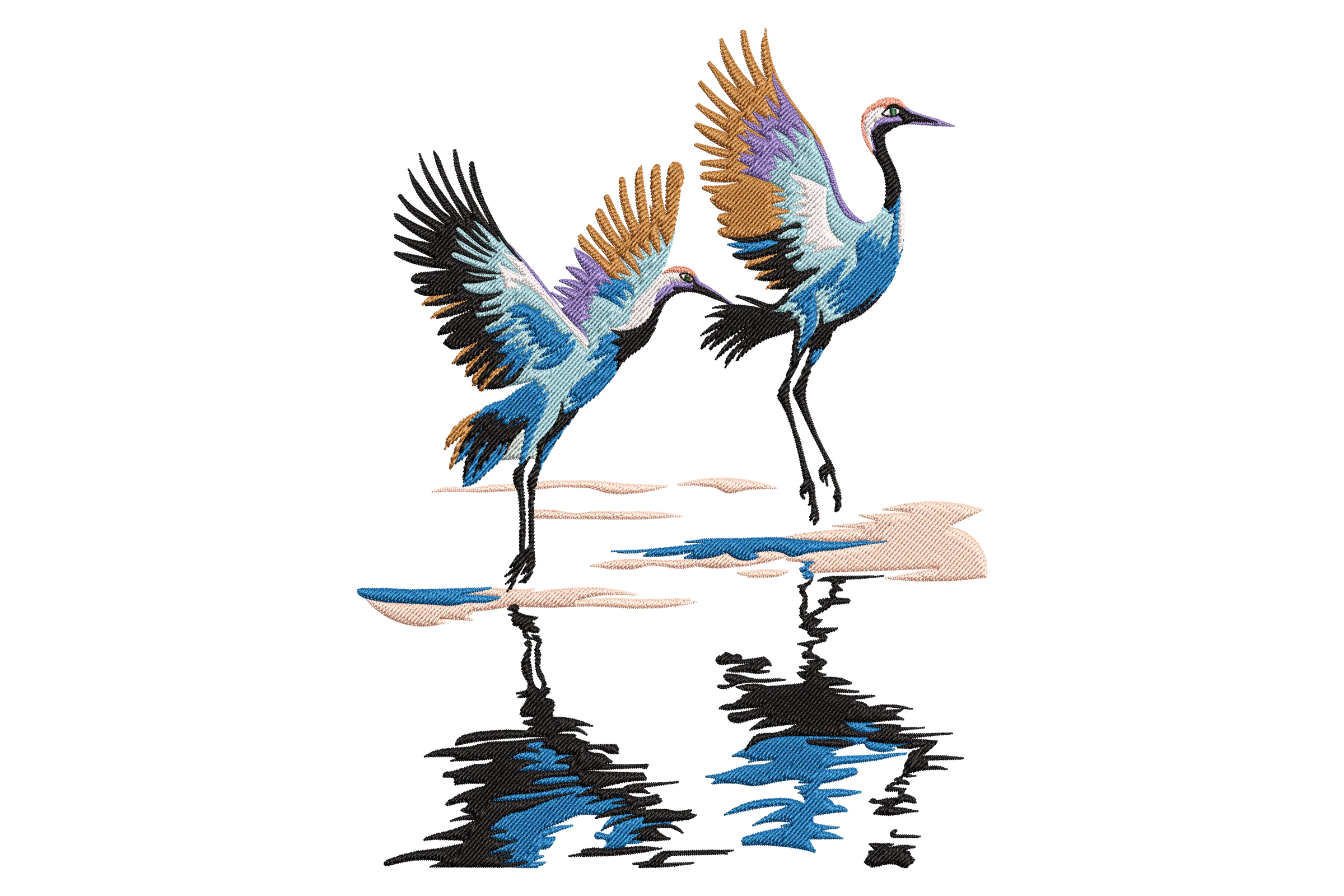 Cranes in Flight Embroidery Design