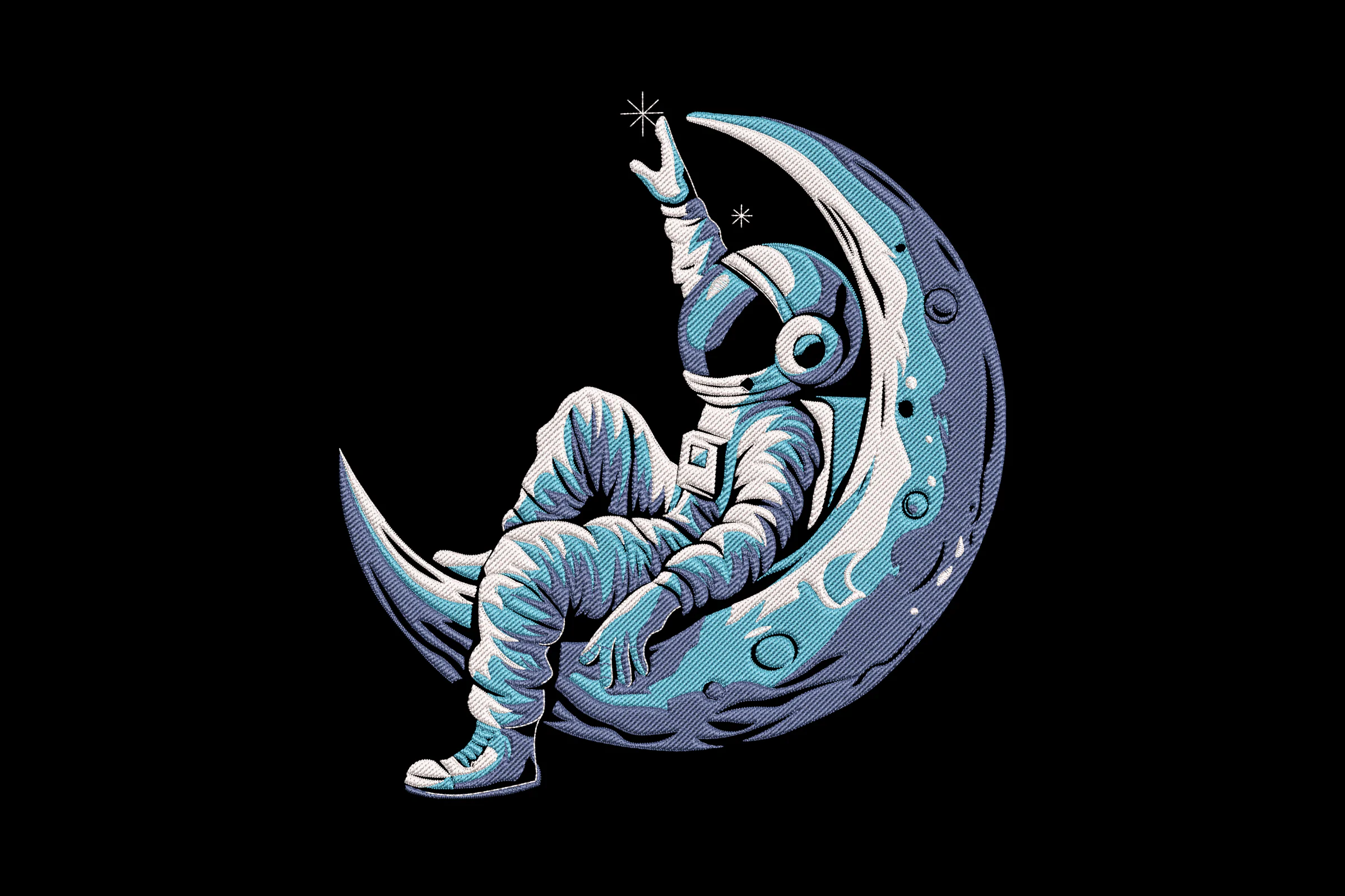Astronaut On Moon Embroidery Design