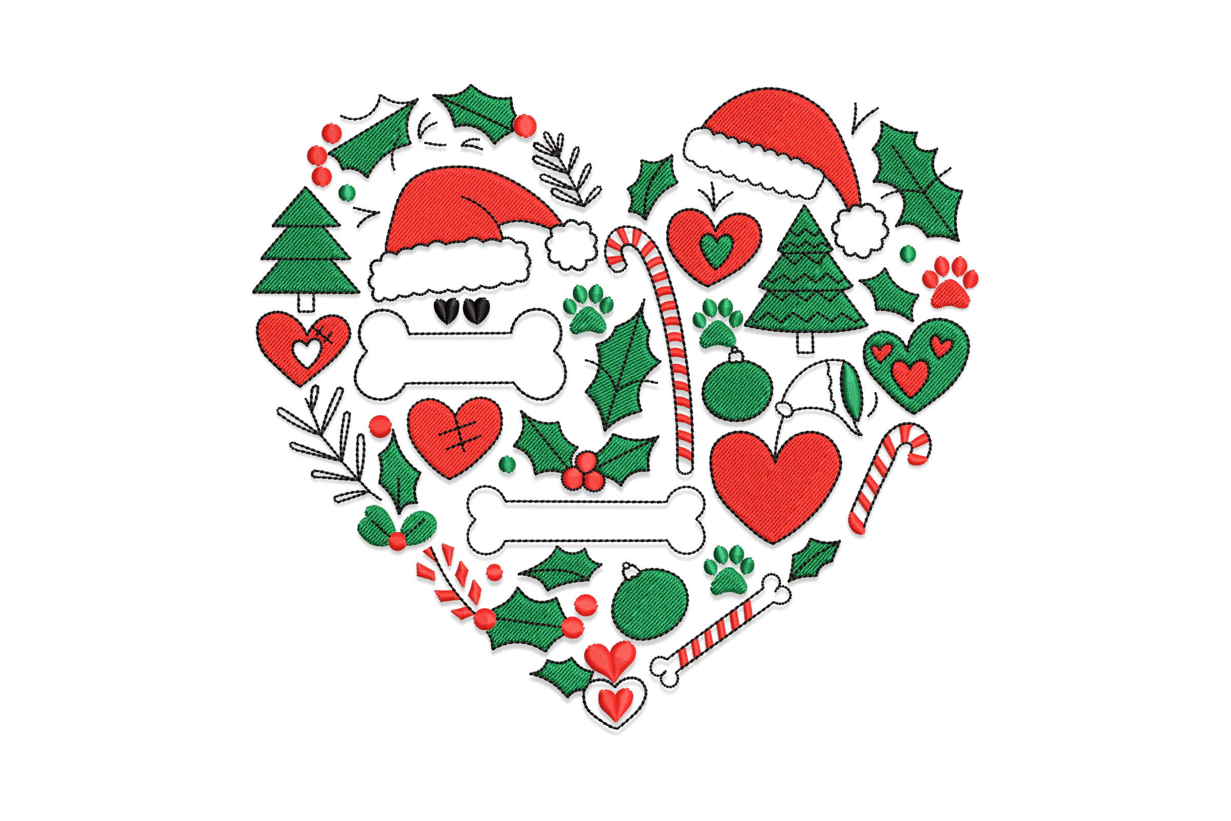Christmas Elements Heart Machine Embroidery Design
