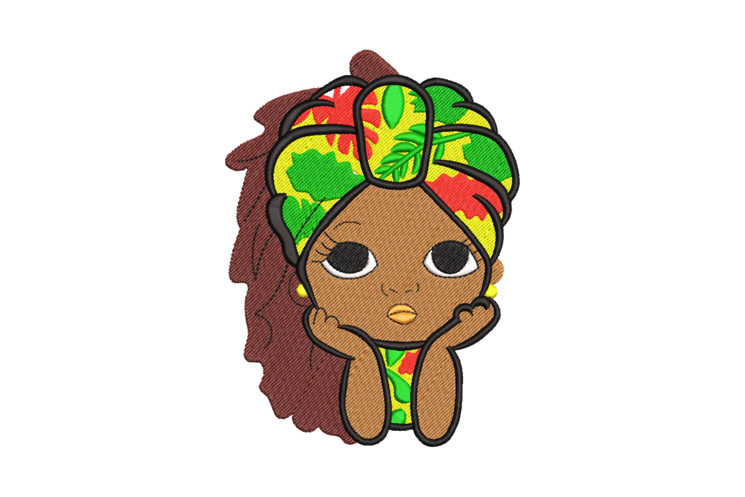 Vibrant African Girl with Colorful Headwrap Embroidery Design