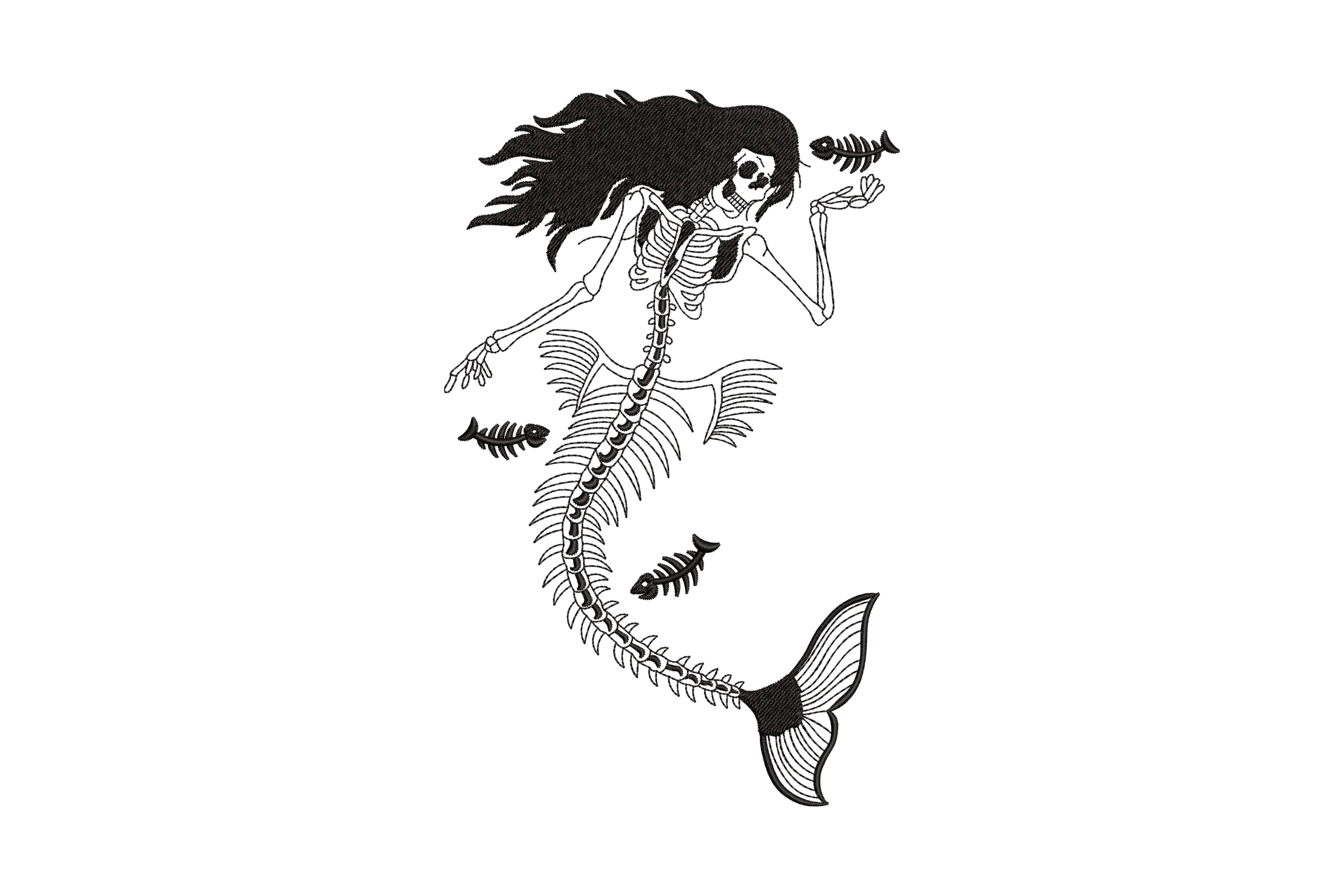 Mermaid Skeleton Embroidery Design