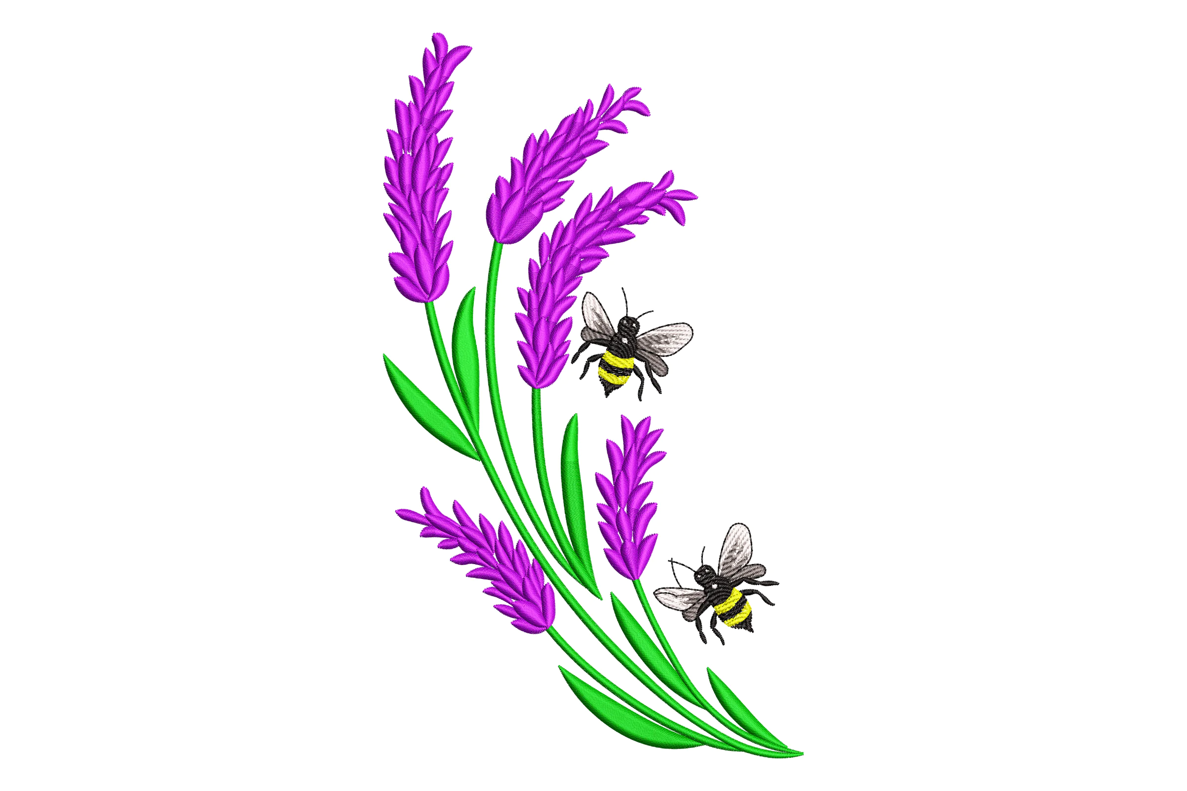 Lavender Flowers with Bees Embroidery Design