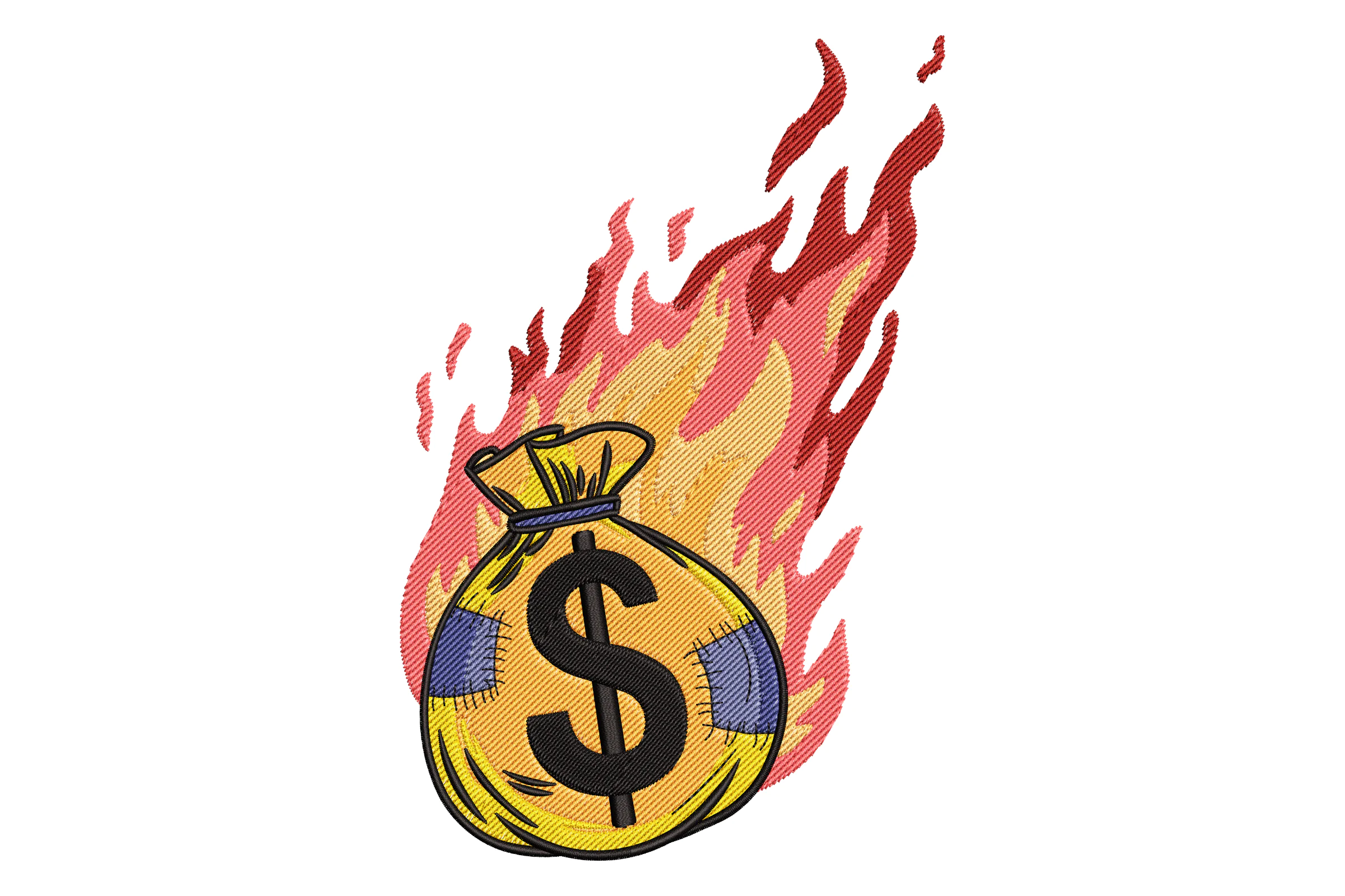 Money Bag on Fire Embroidery Design