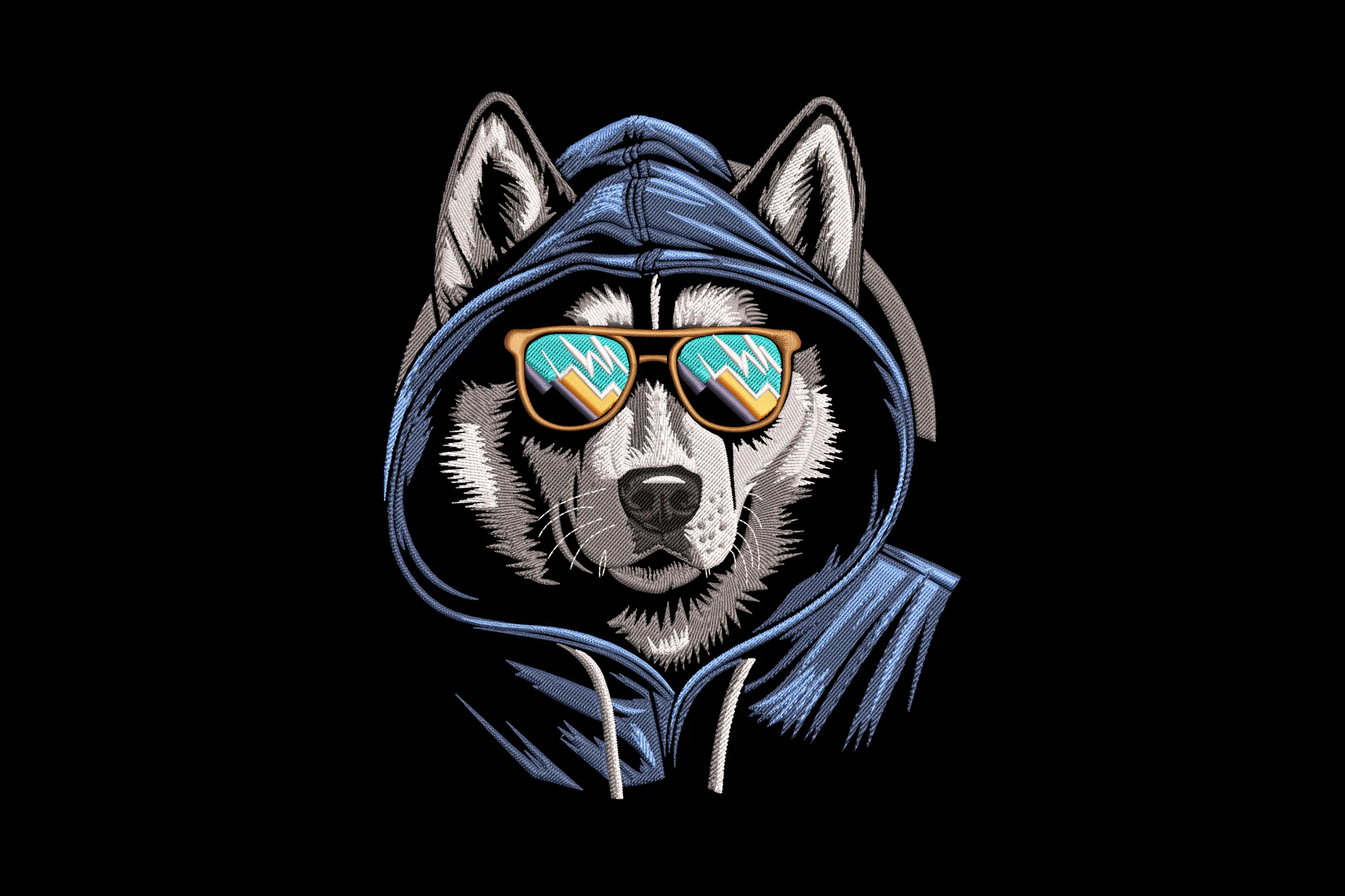 Wolf Wearing Sunglasses Embroidery Design