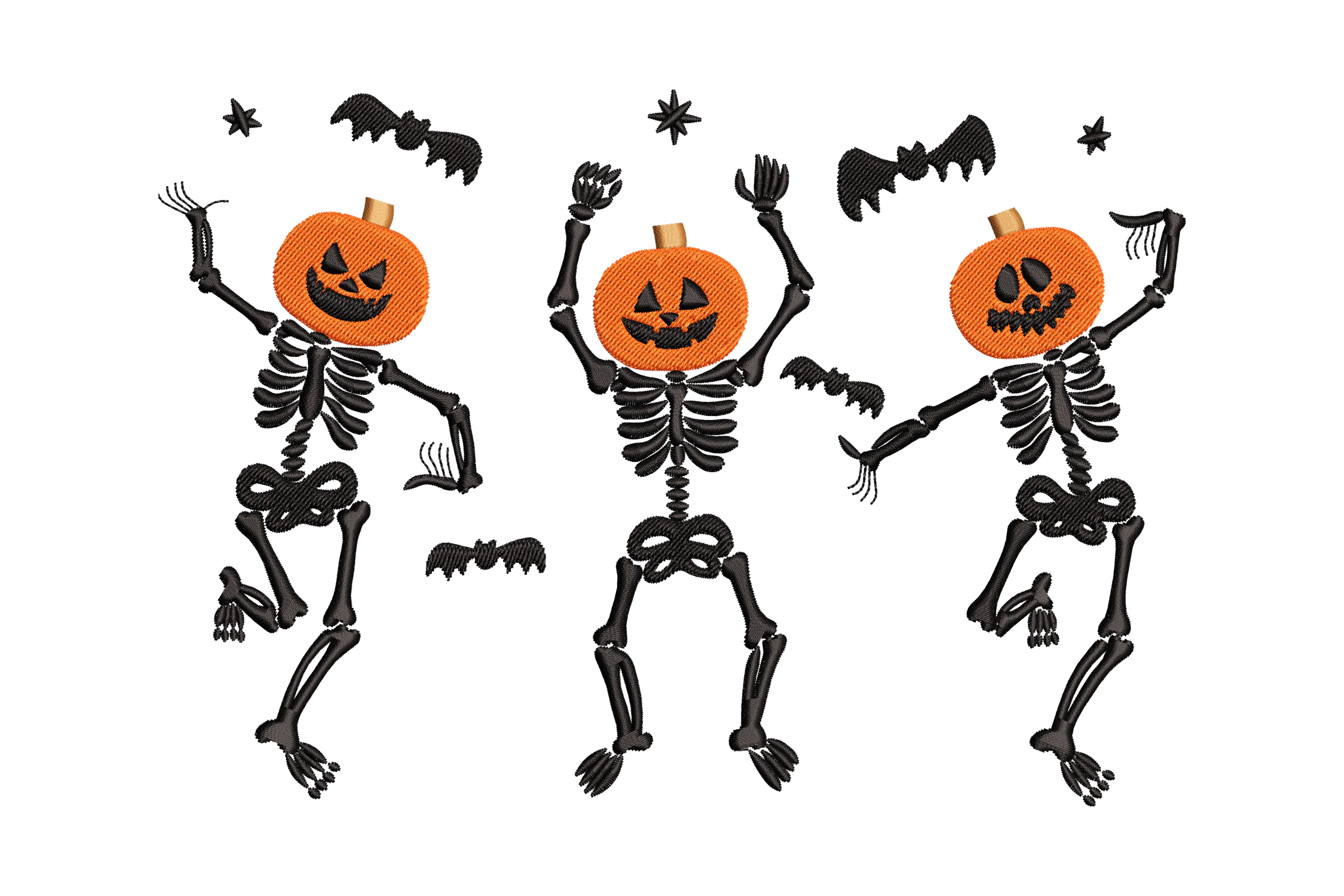 Halloween Pumpkin Skeleton Embroidery Design