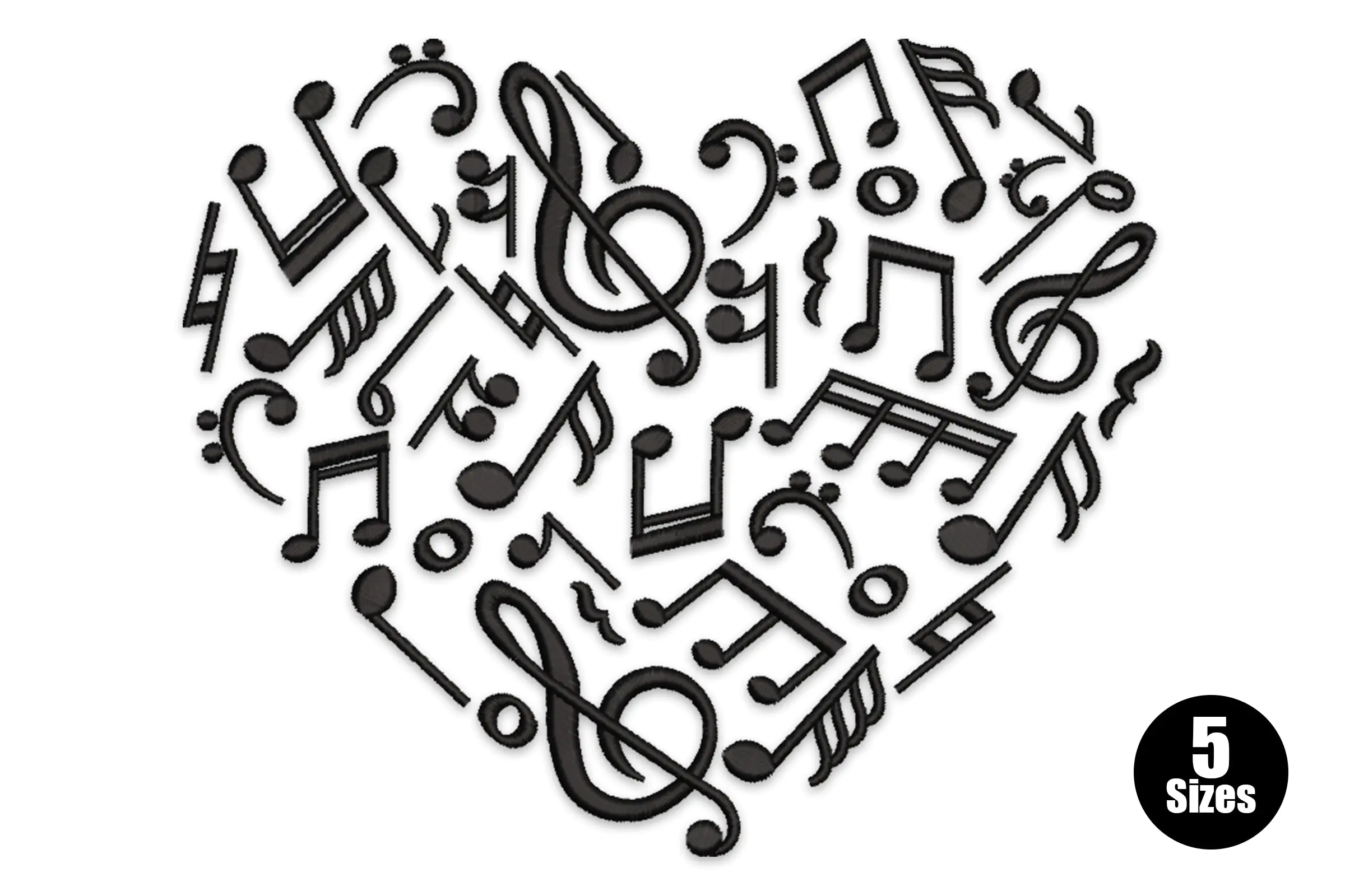 Heart Shaped Musical Notes Embroidery Design