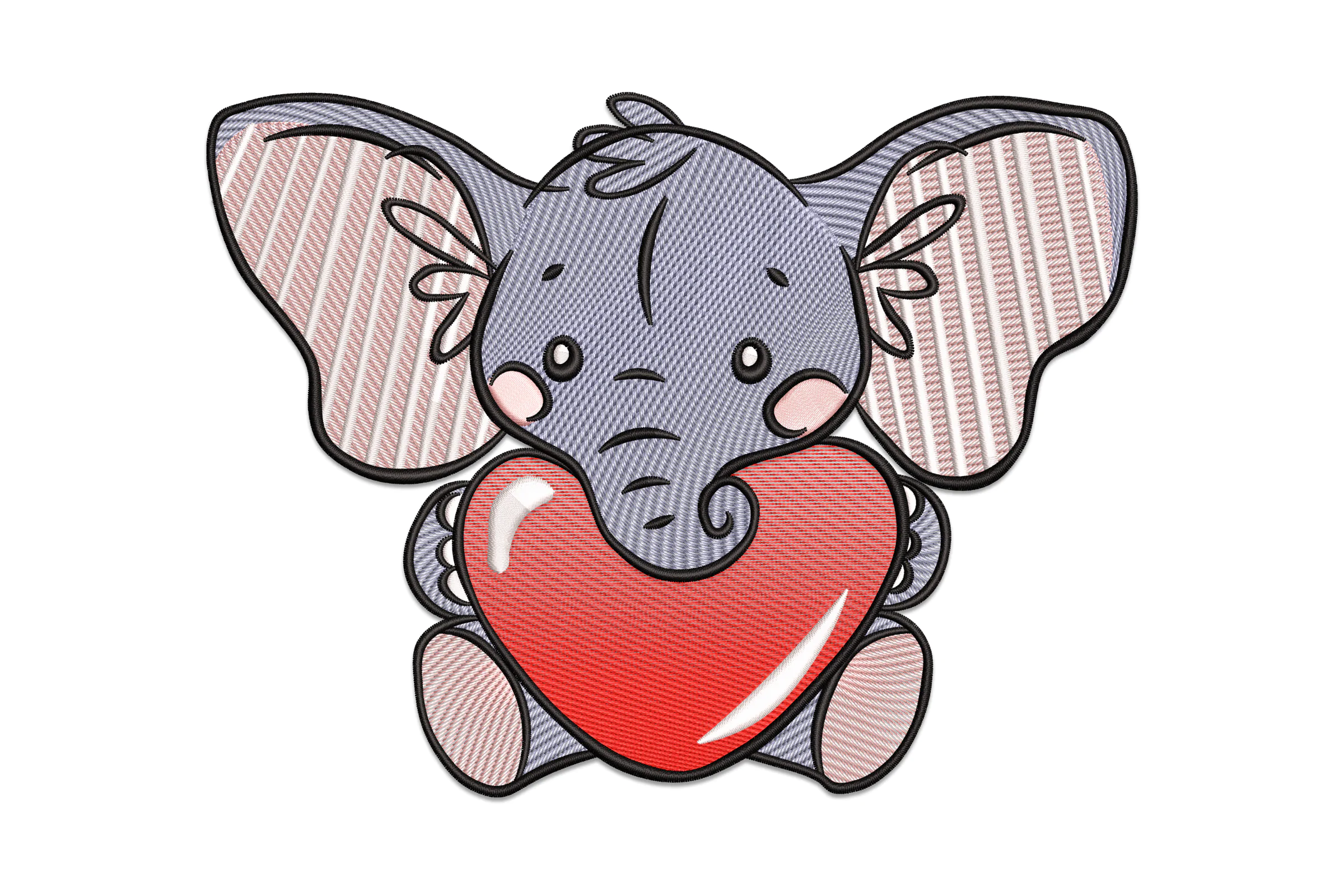 Valentine's Day Baby Elephant Embroidery Design