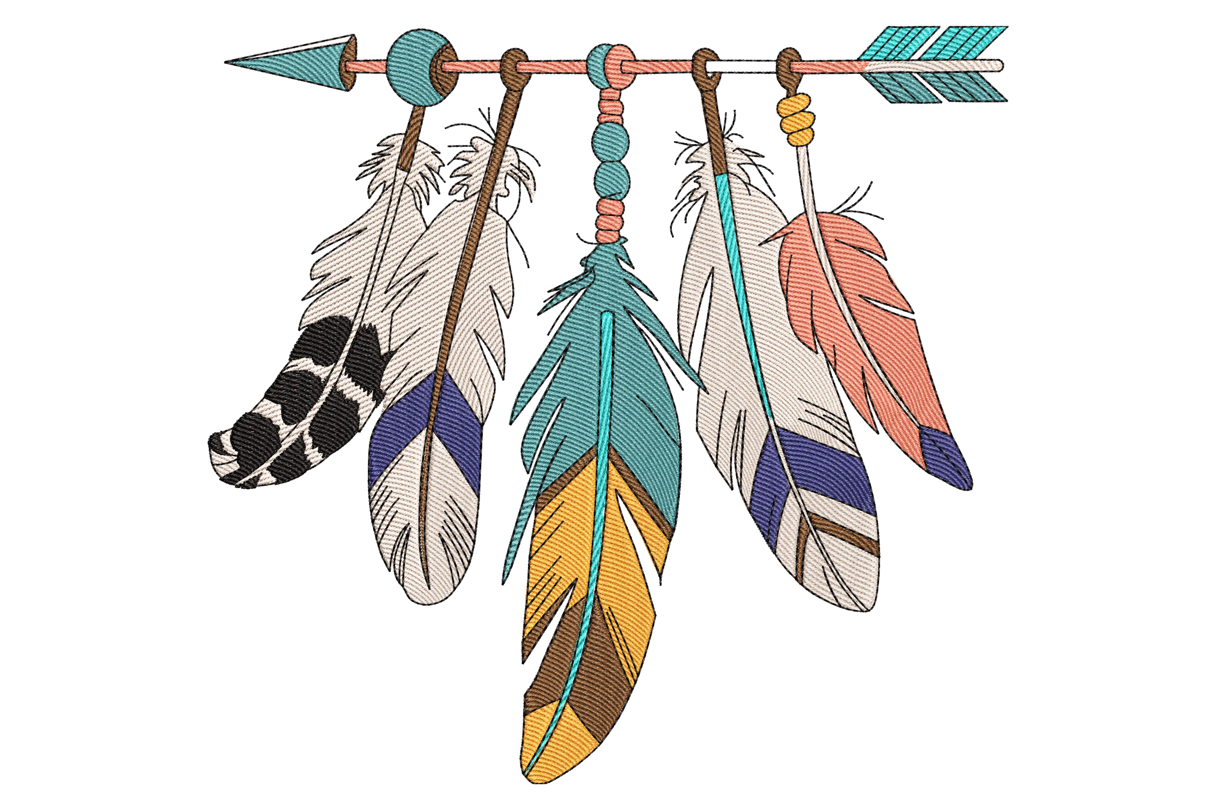 Boho Feather Arrow Embroidery Design