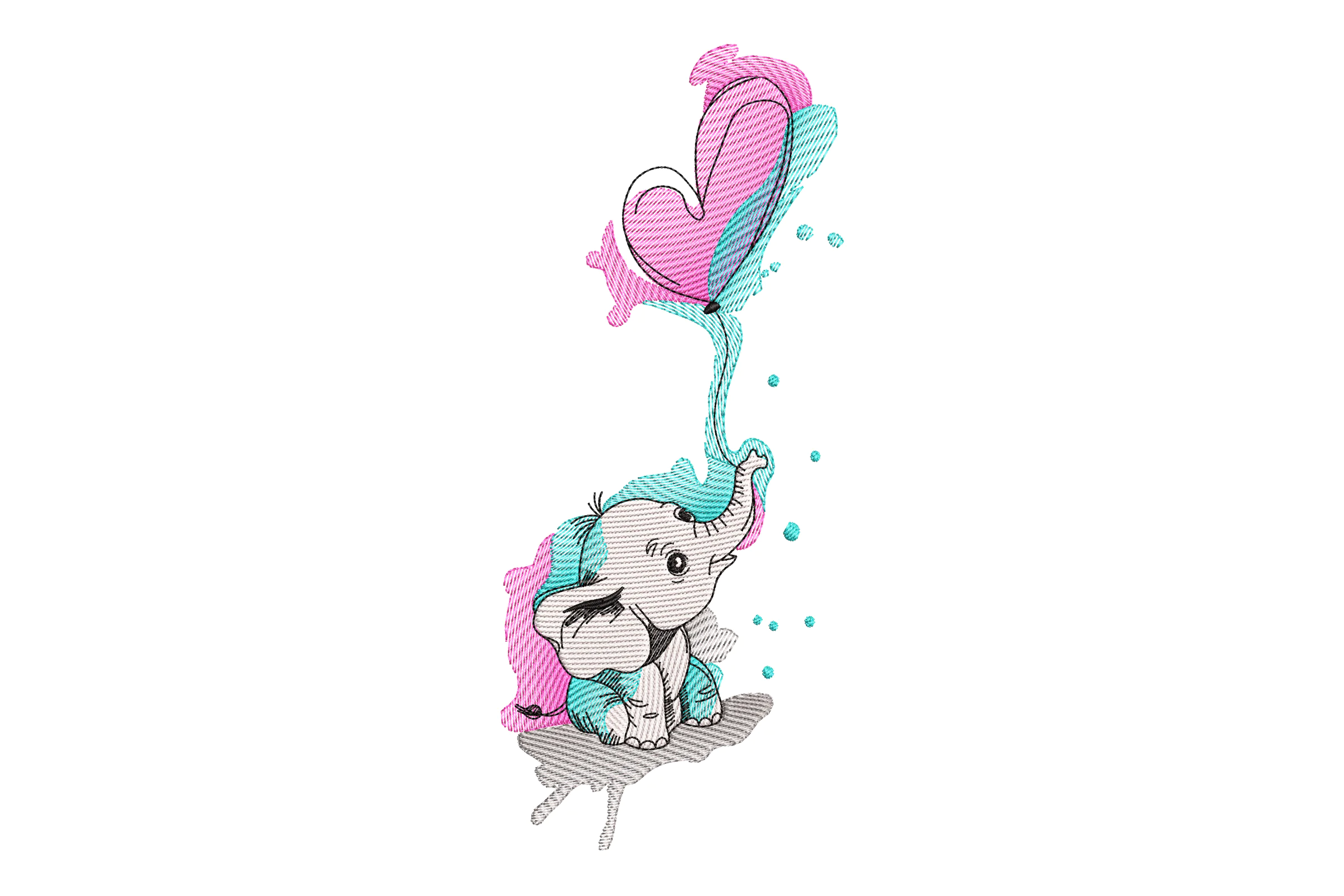 Adorable Baby Elephant with Heart Embroidery Design