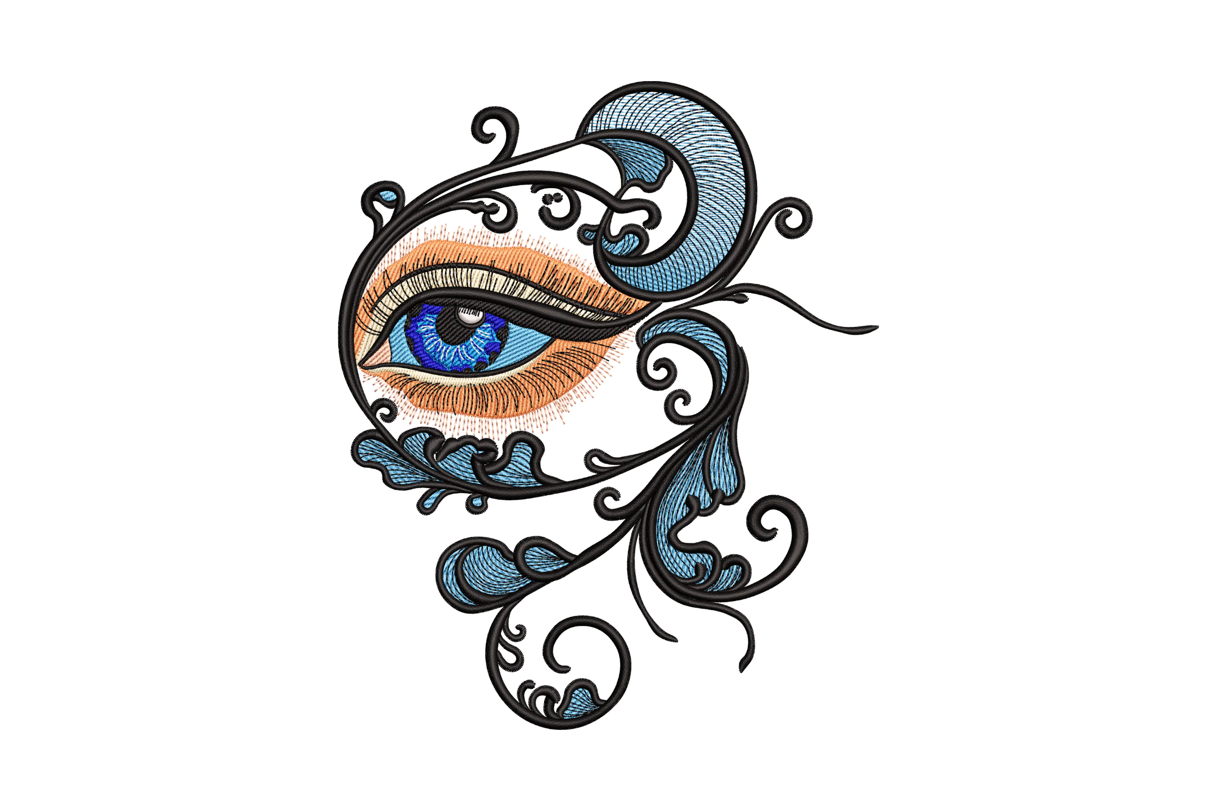 Artistic Eye with Fluid Water Embroidery Design