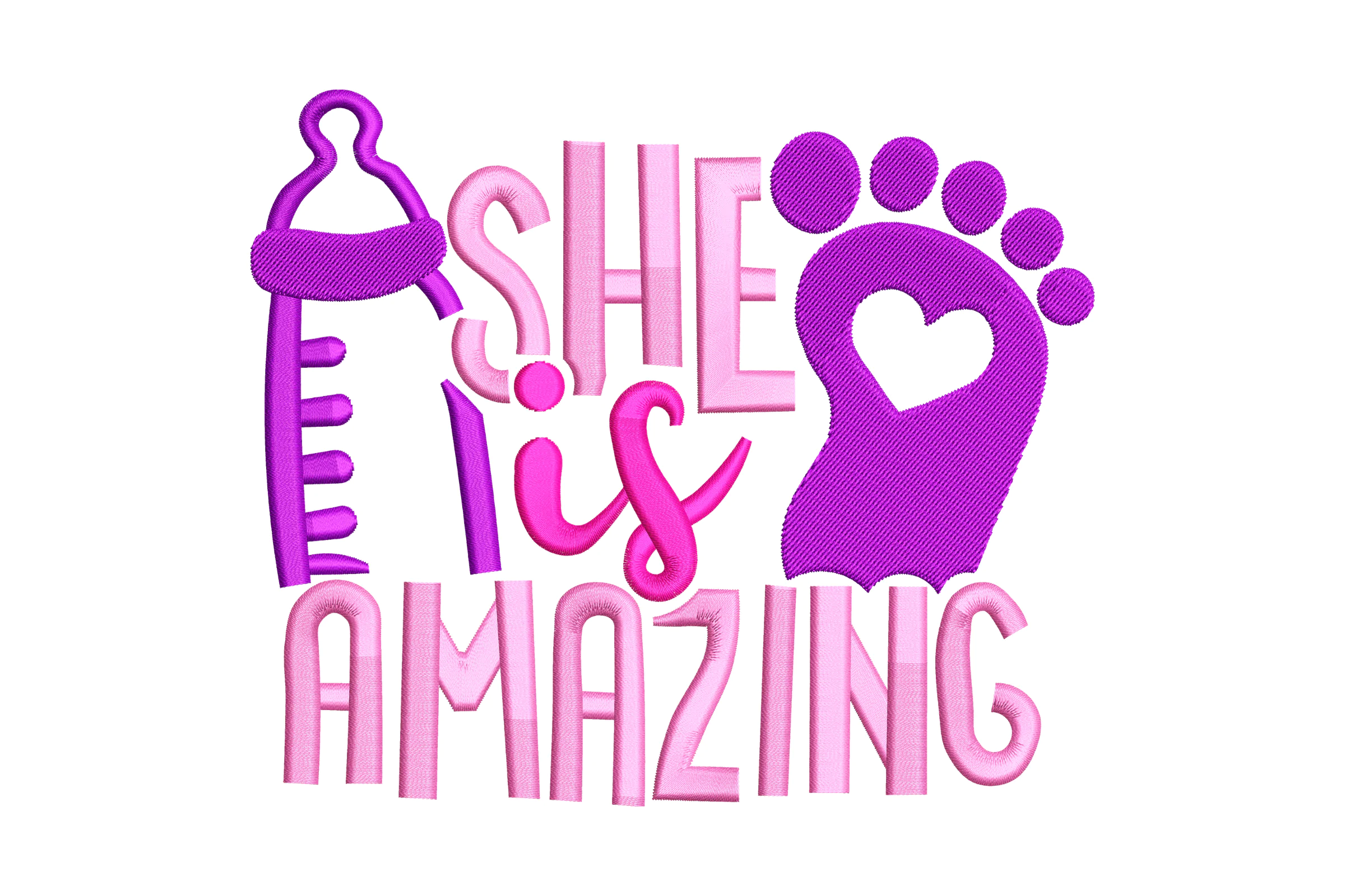 She Is Amazing Embroidery Design with Footprint