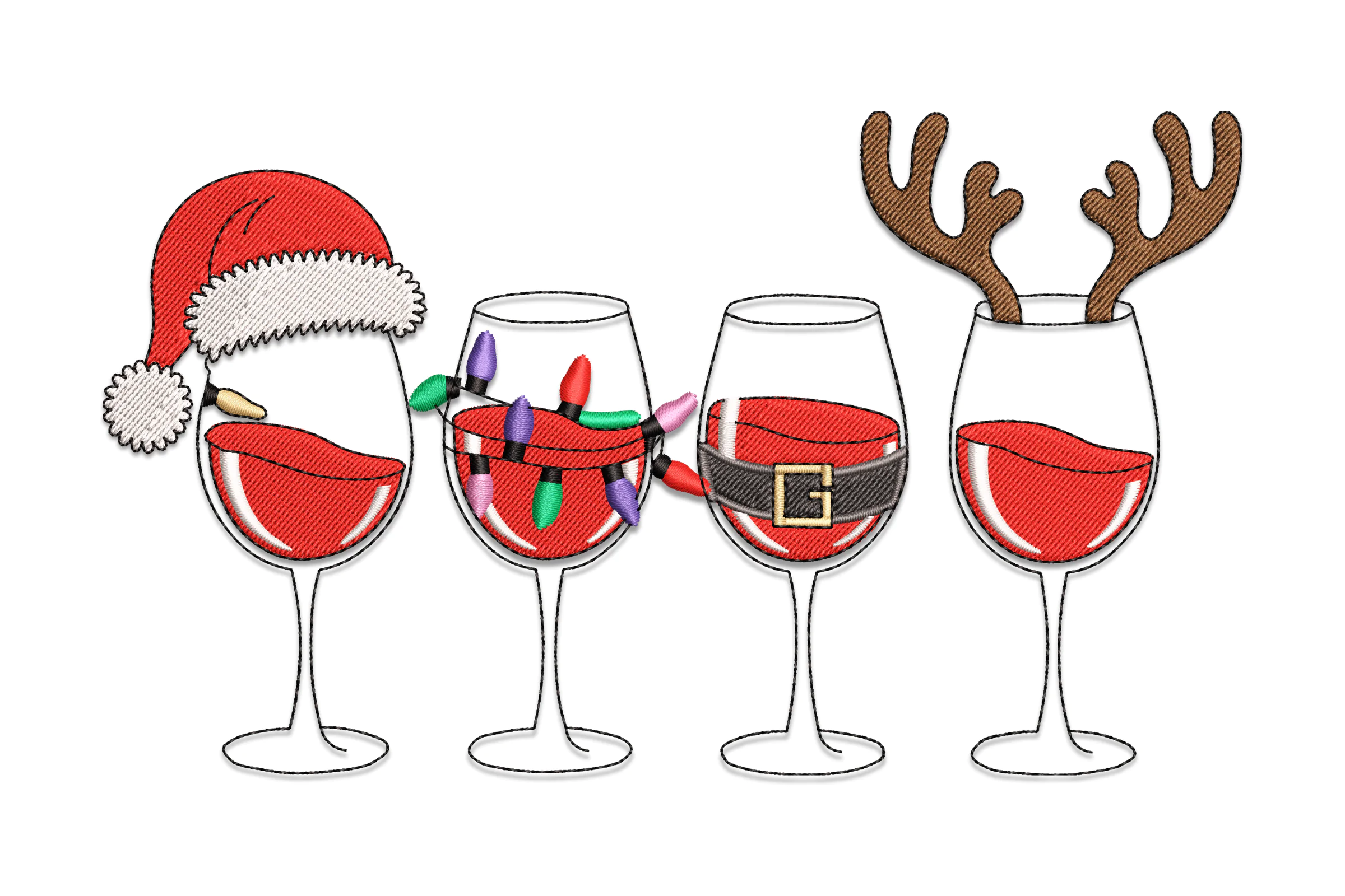 Christmas Wine Glasses Machine Embroidery Design