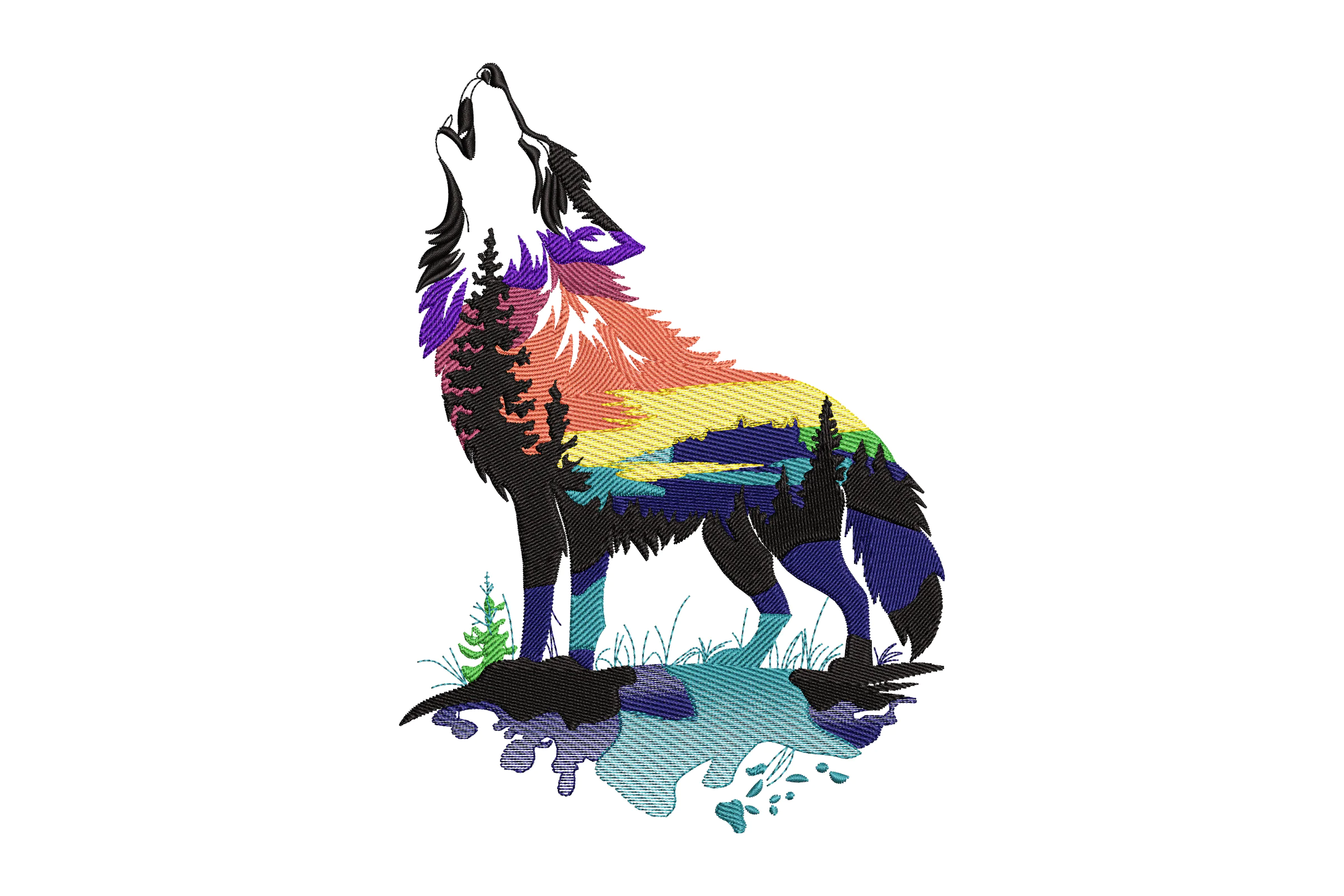 Howling Wolf Embroidery Design Pattern