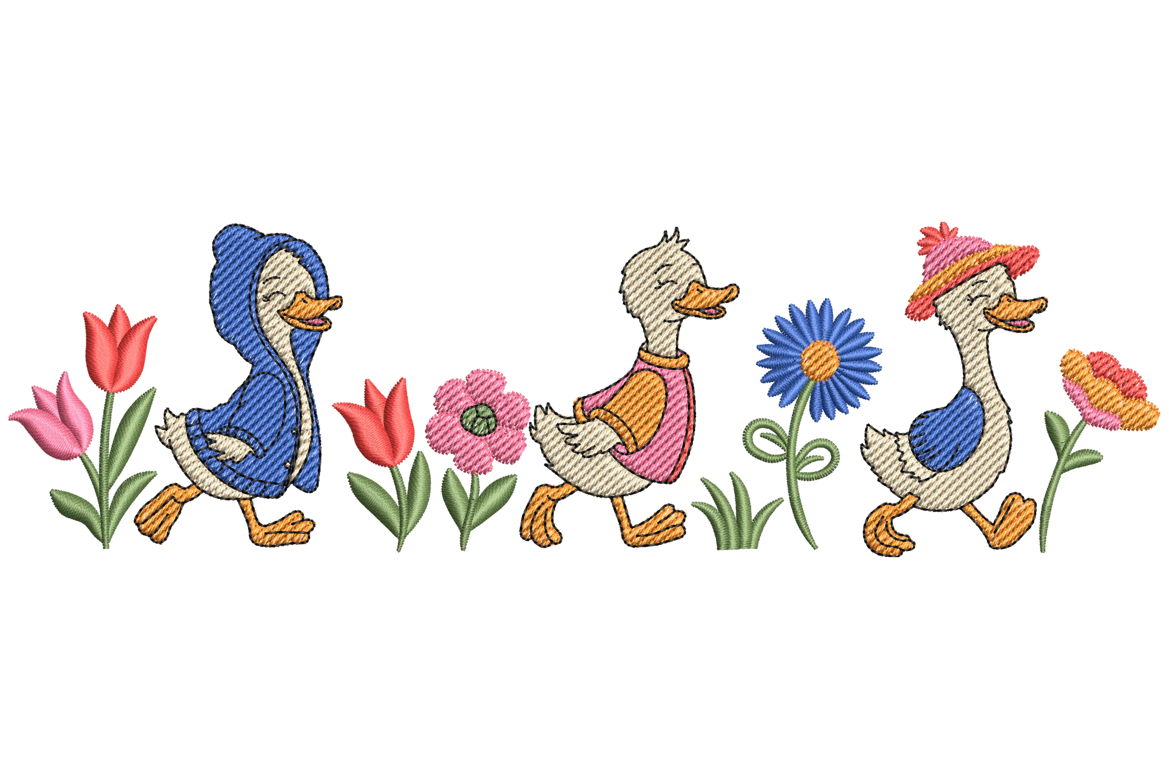 Springtime Ducks Embroidery Design