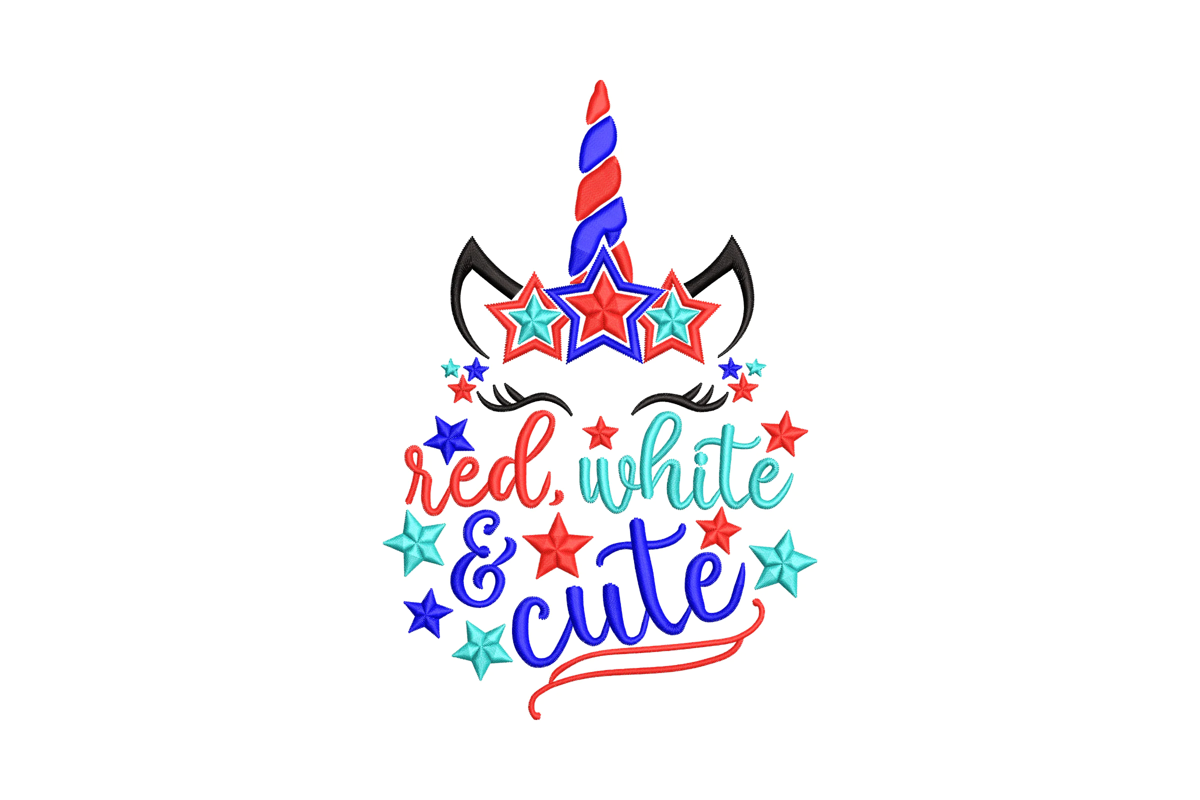 Red, White & Cute Unicorn Patriotic Embroidery Design