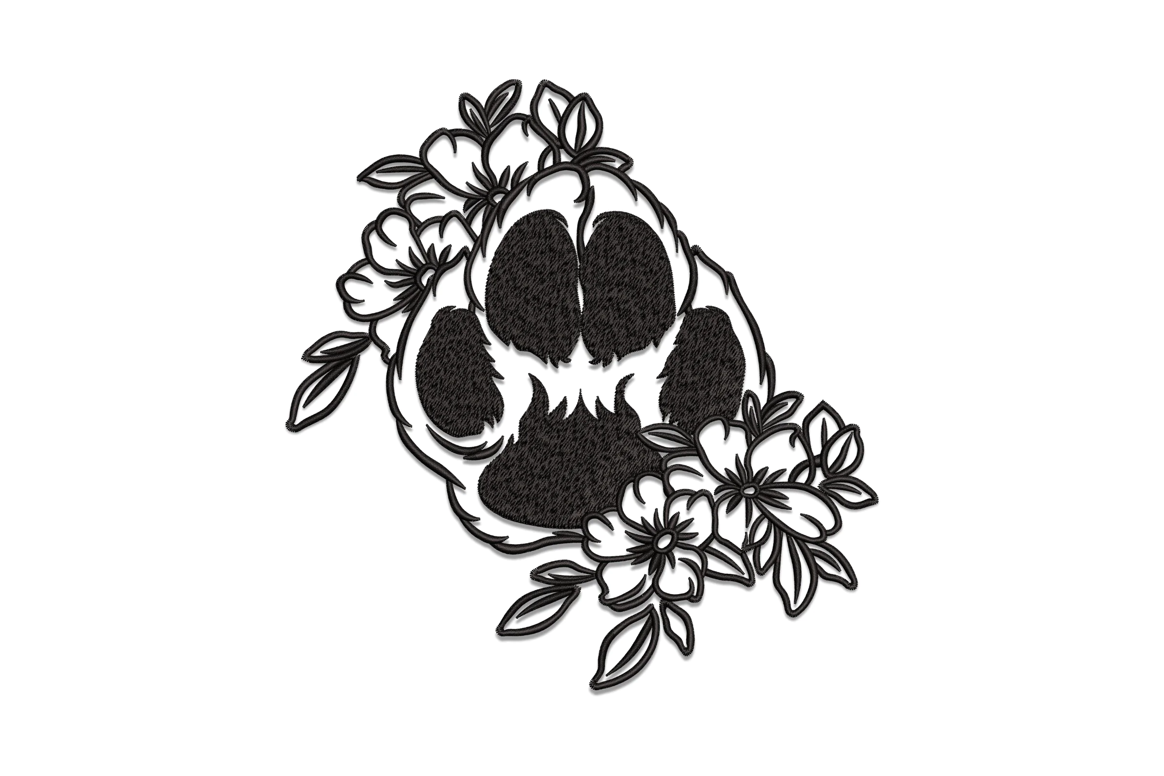 Paw Print with Flowers Embroidery Design