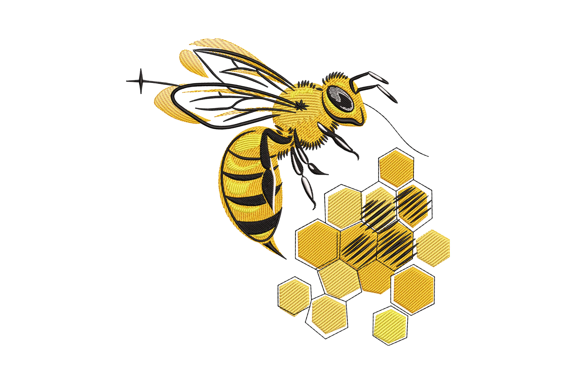 Bee With Honeycomb Embroidery Design File