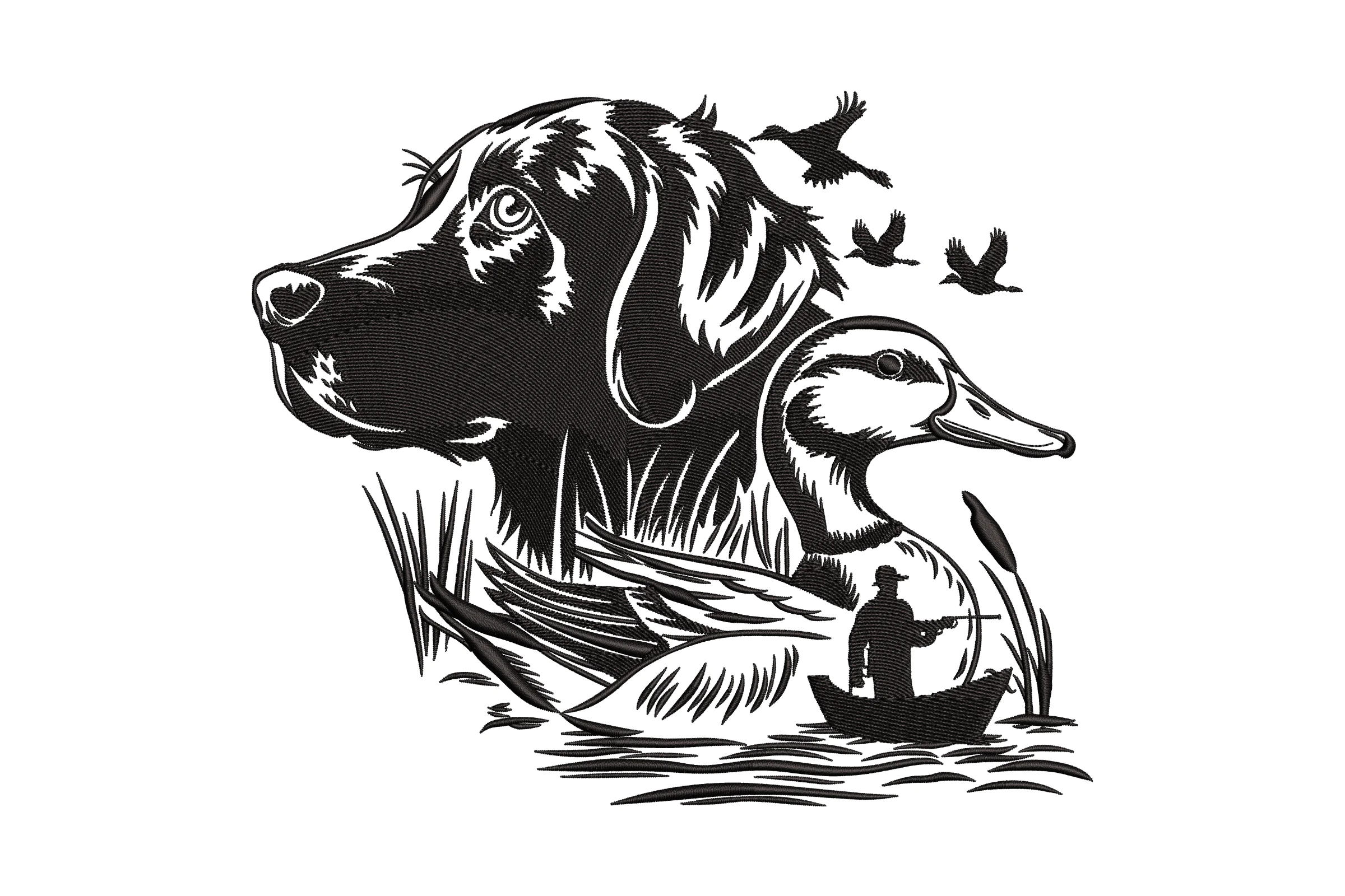 Duck and dog Hunting embroidery design