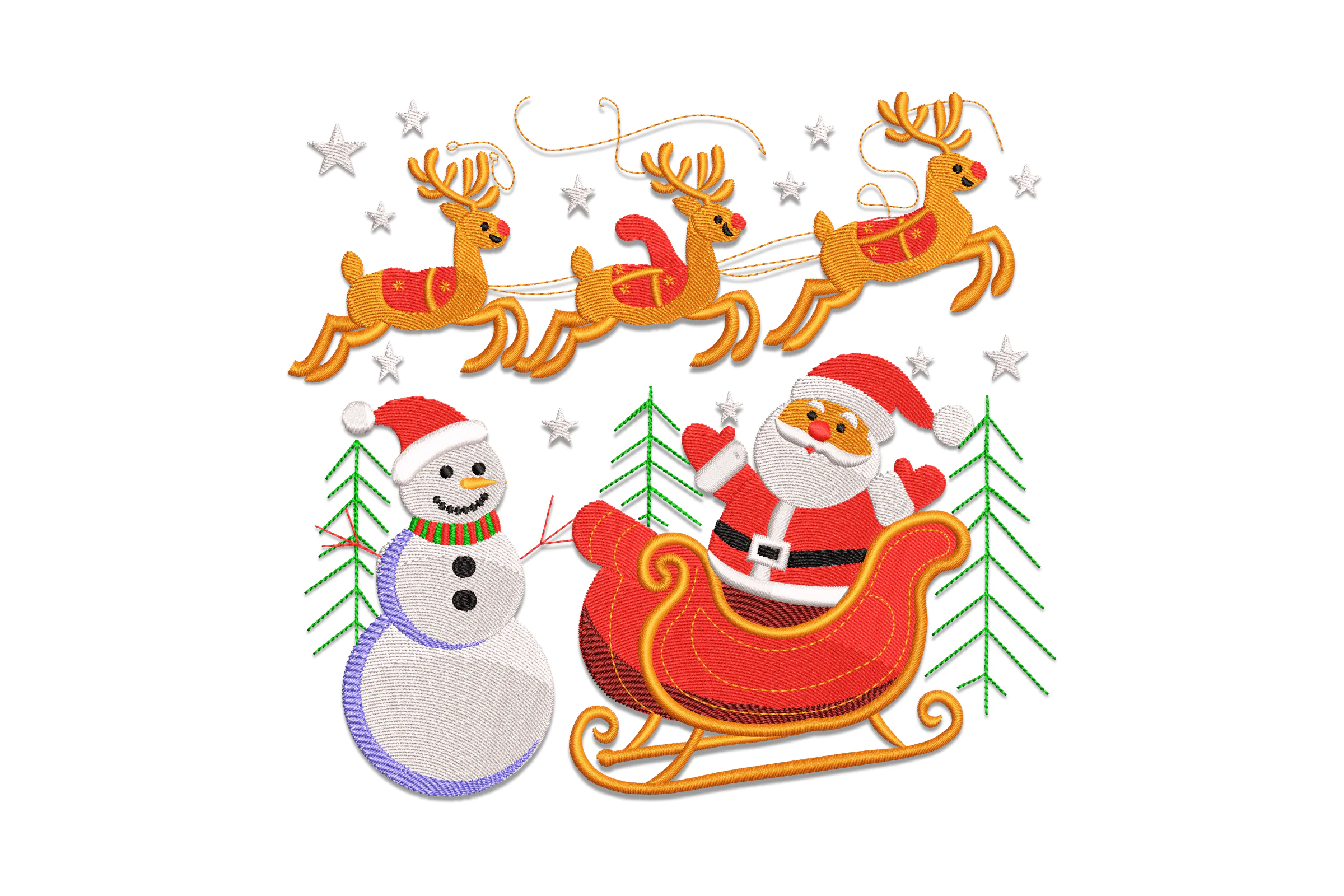 Christmas Santa sleigh with Snowman Embroidery Designs