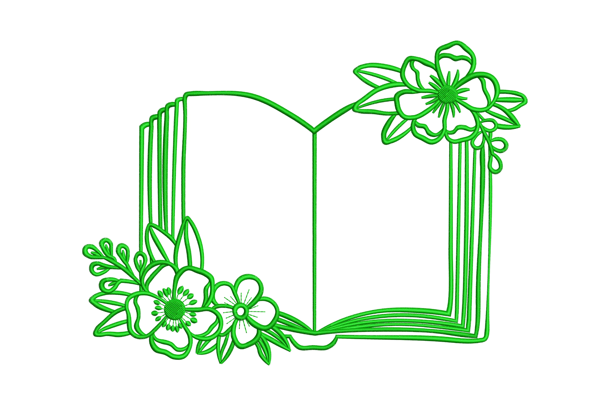 Open Book with Flowers Embroidery Design