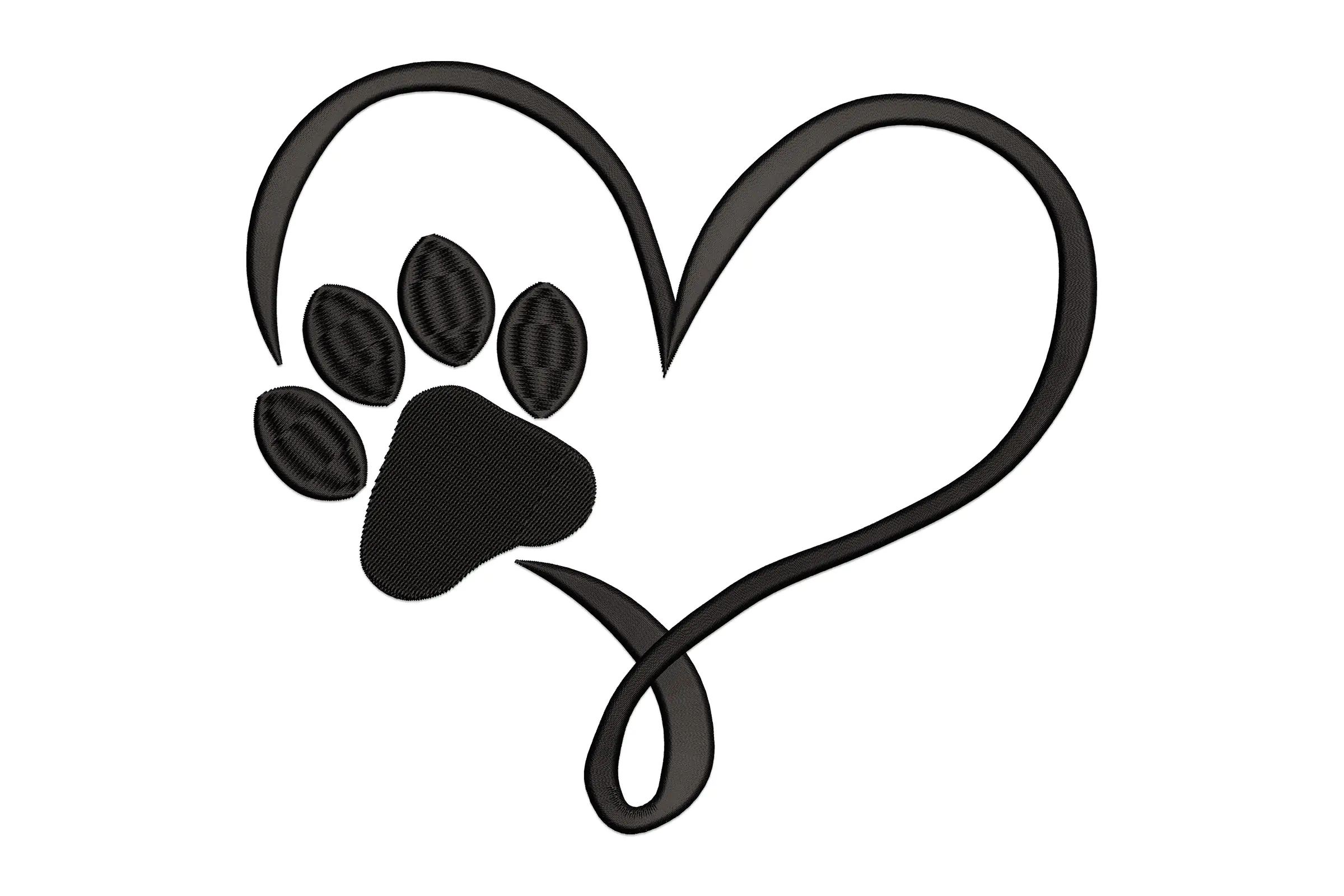 Paw Print with Heart Embroidery Design