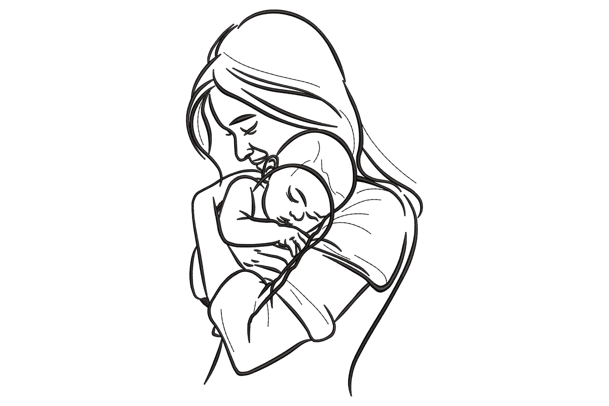 Mother and Baby Hug Embroidery Design