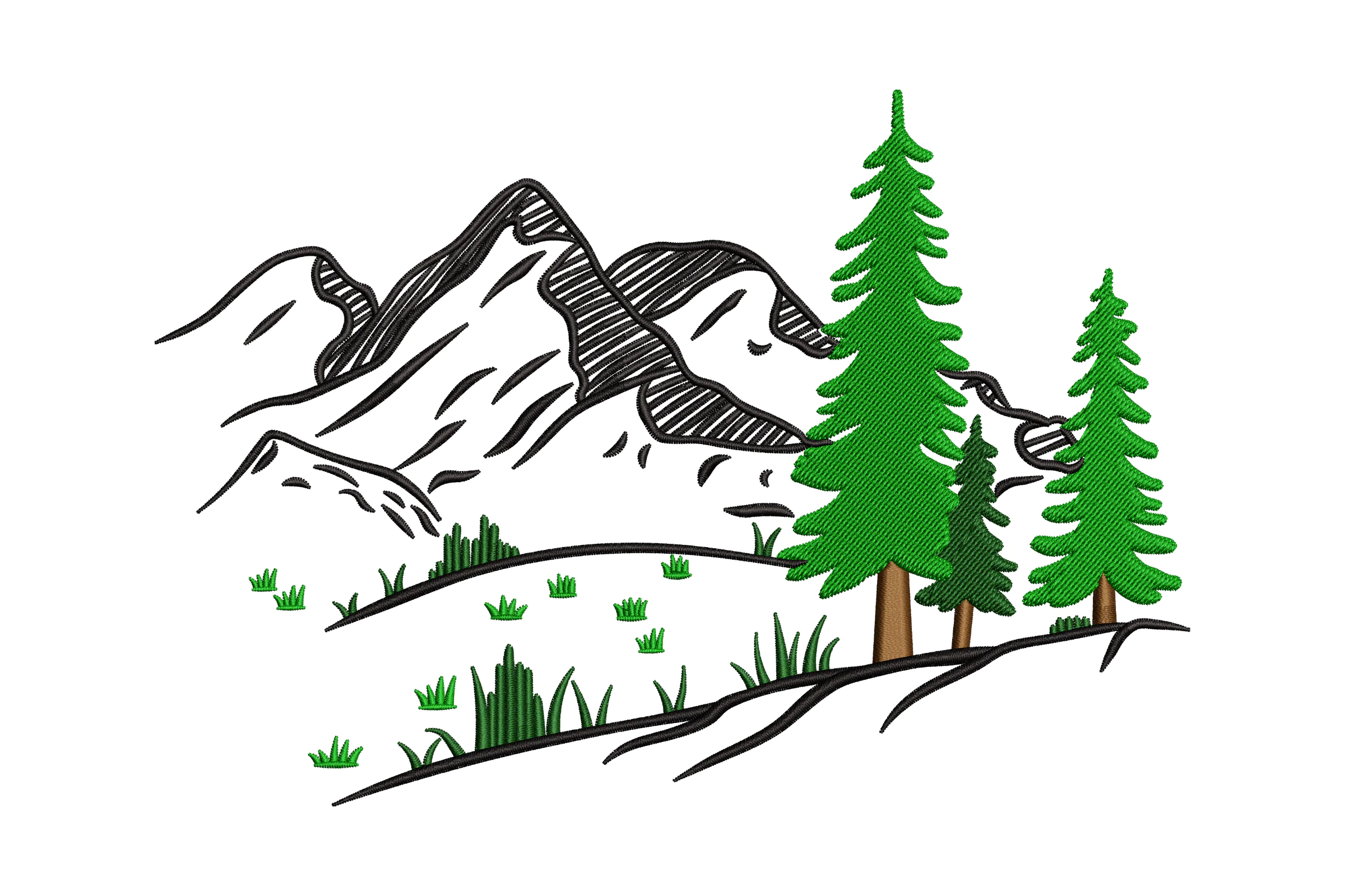 Mountains in Forest Embroidery Design