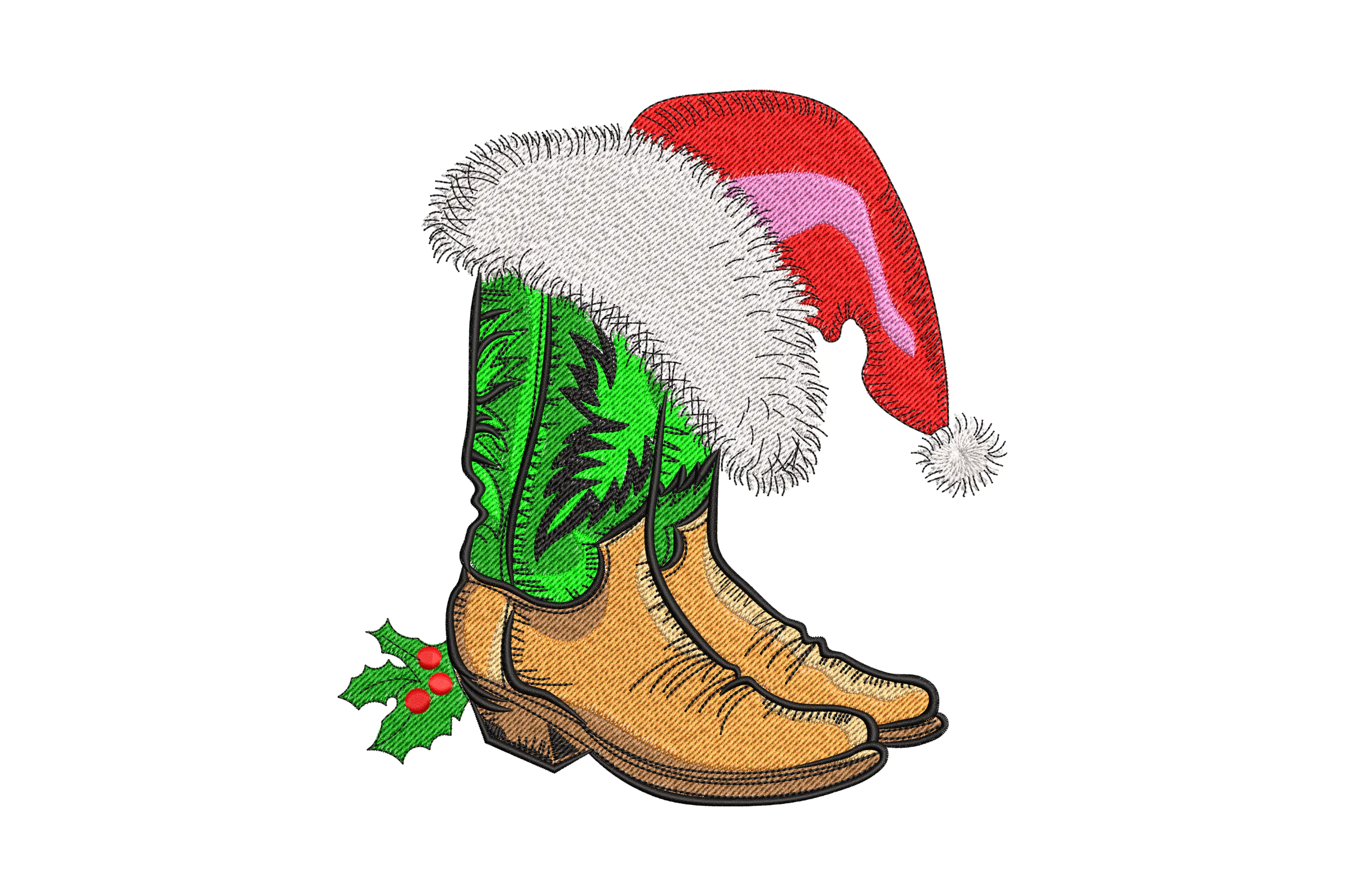 Christmas Cowboy Boots Embroidery Design