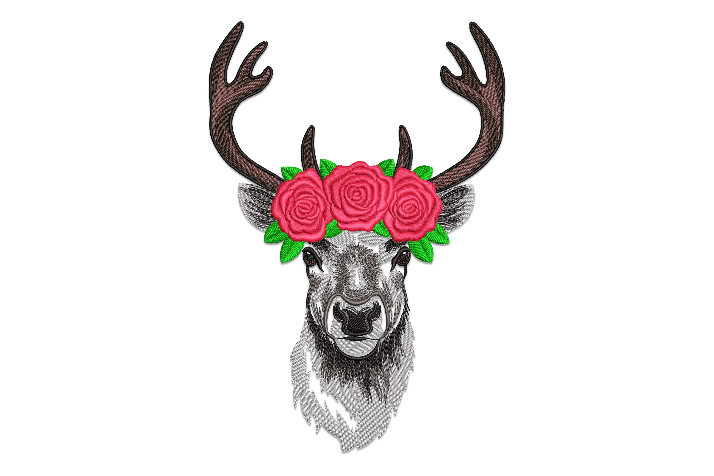 Deer Head With Roses Embroidery Design