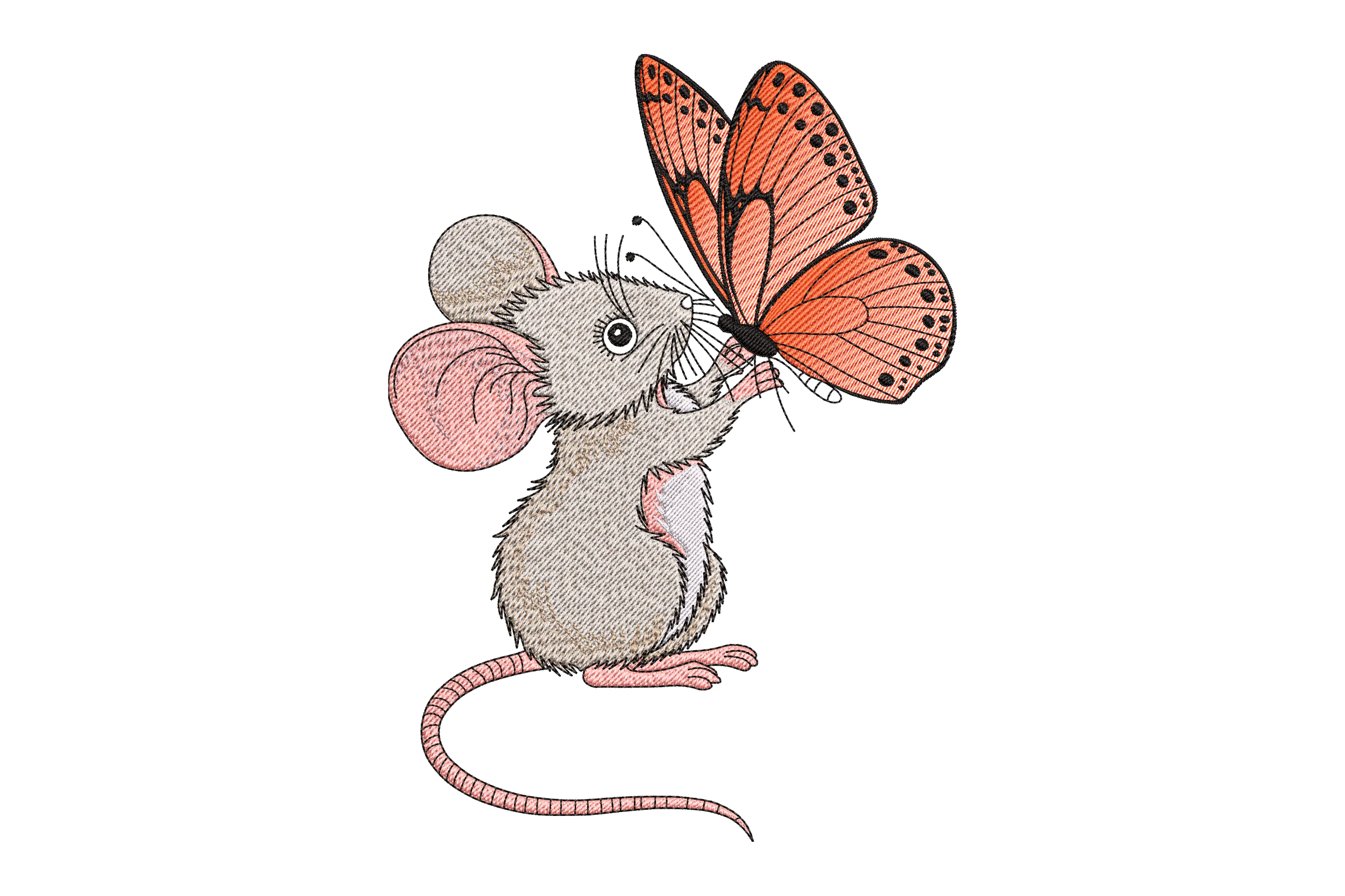 Mouse with Butterfly Embroidery Design