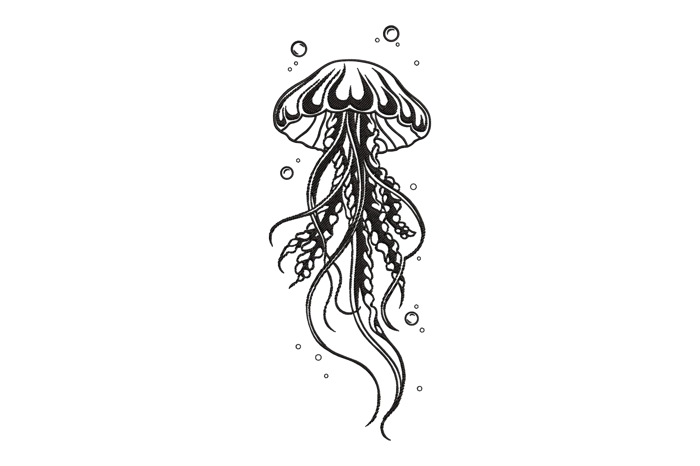 Jellyfish Line Art Embroidery Design
