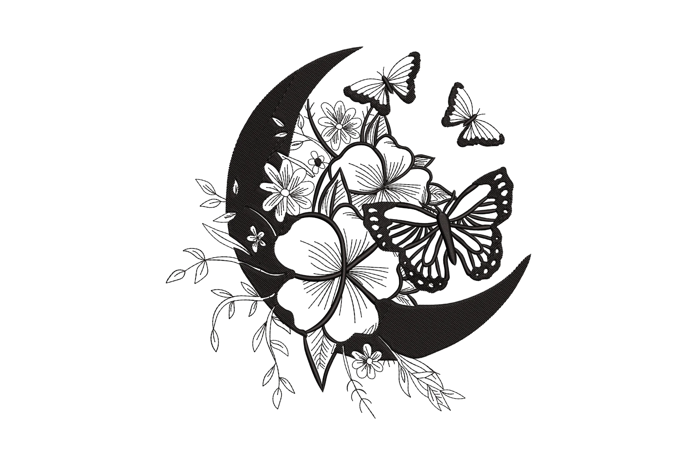 Butterfly and Moon Embroidery Design