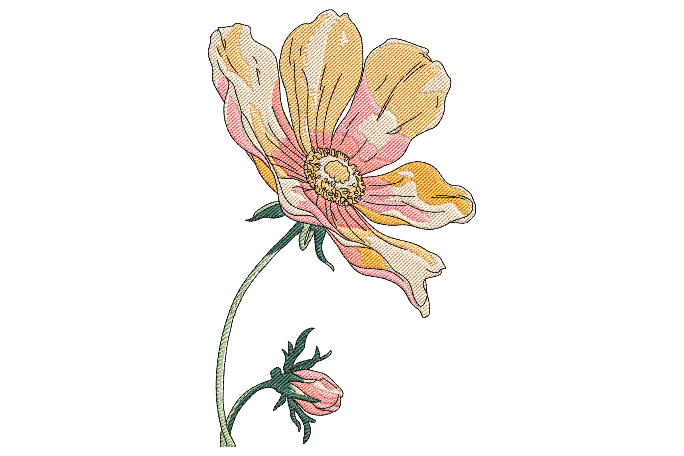 Flower with Bud Embroidery Design