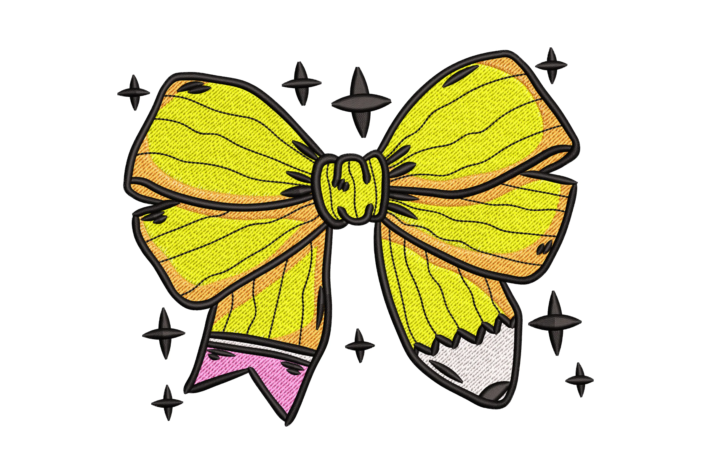 Elegant Pencil Bow Embroidery Design