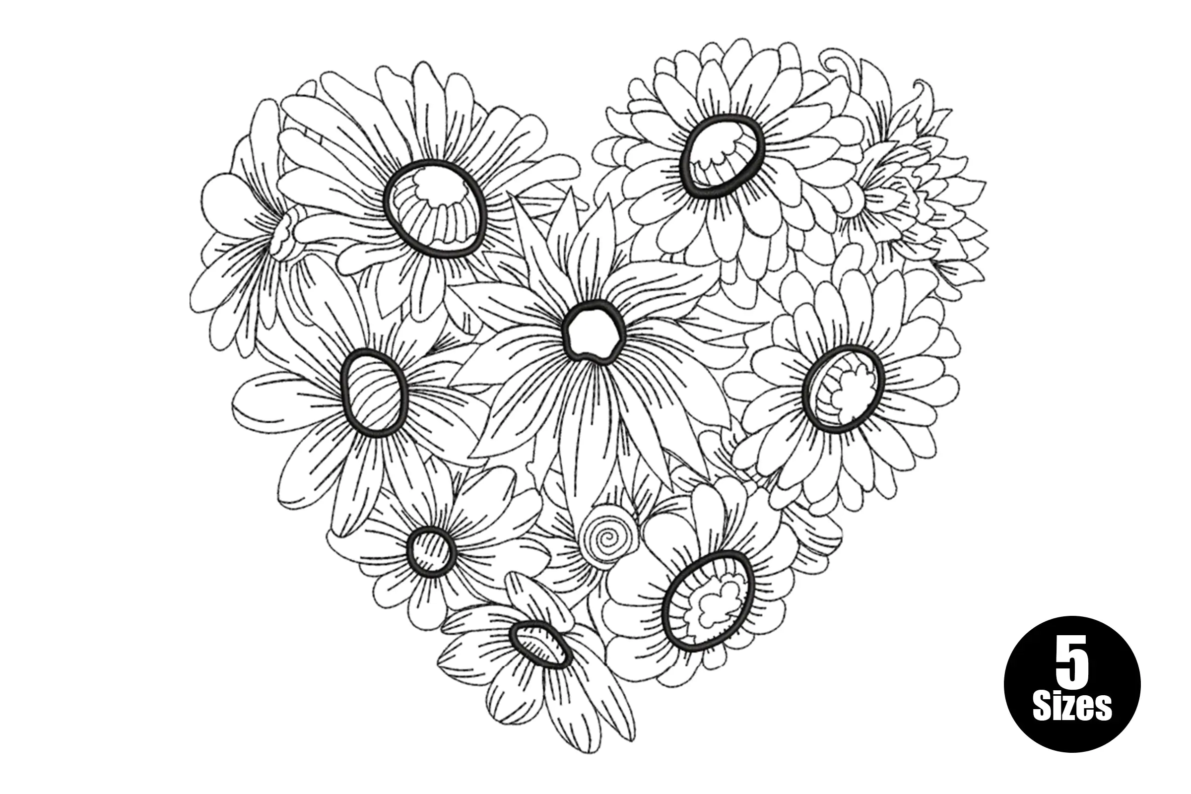 Heart with Flowers Embroidery Design
