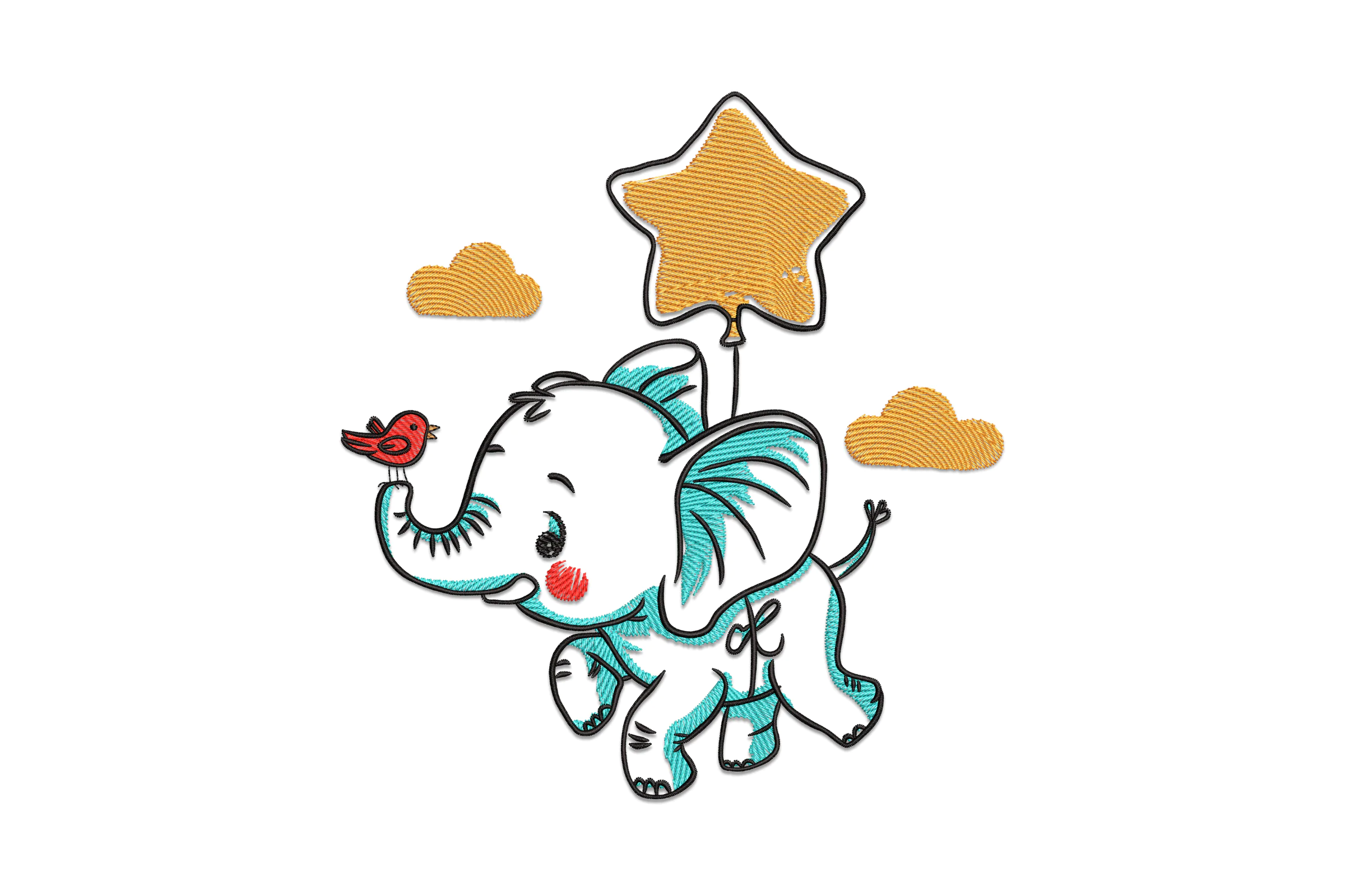 Elephant With Balloon Embroidery Design