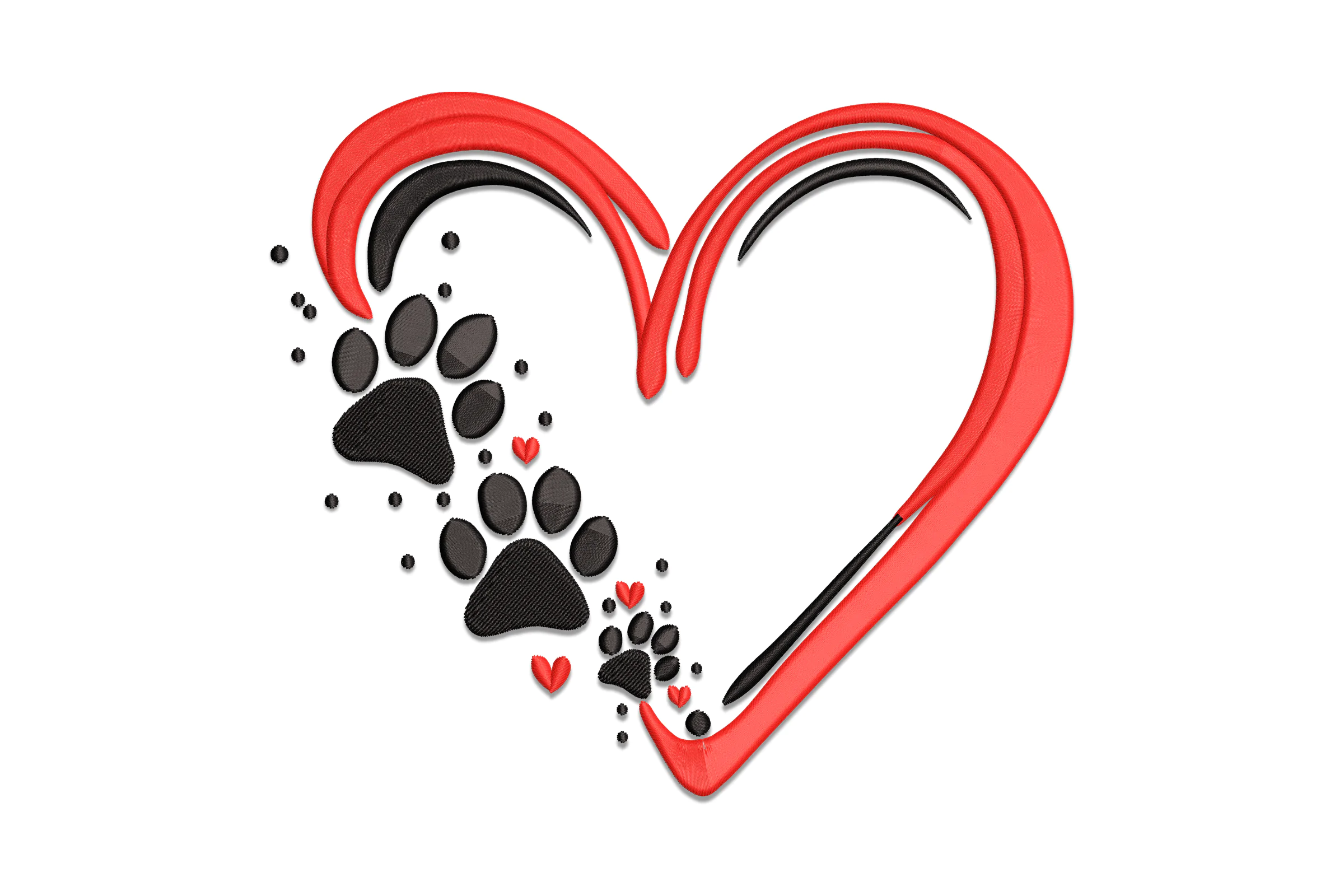 Heart with Paw Prints Embroidery Design File