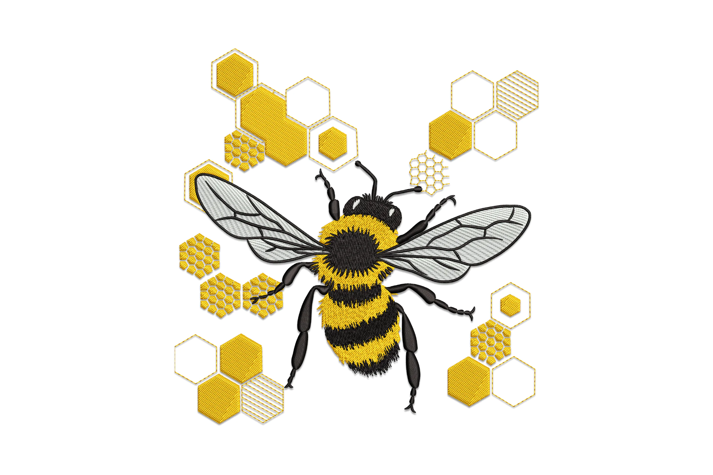 Mini Bee On Honeycomb Embroidery Design