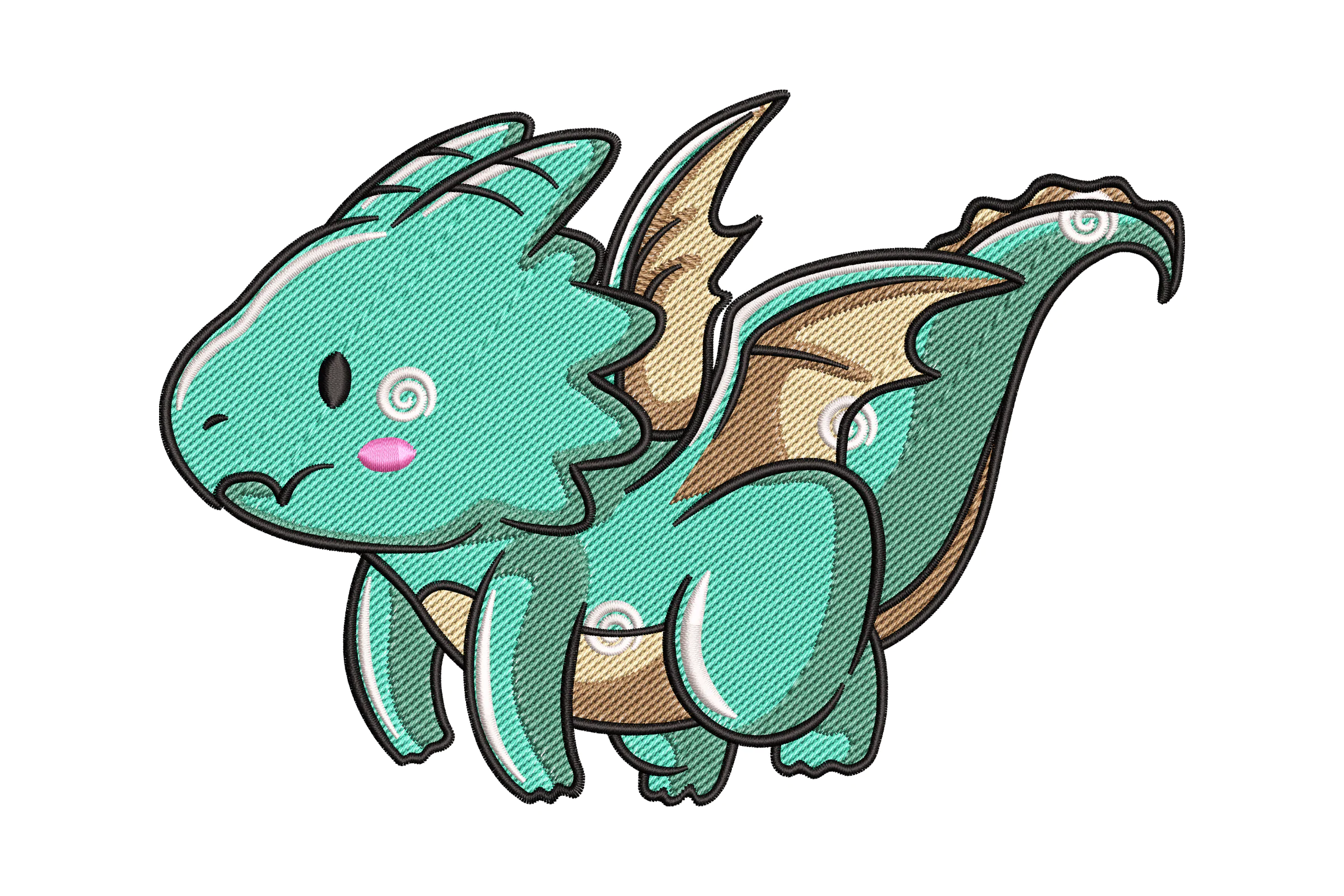 Cute Mint Baby Dragon Embroidery Design