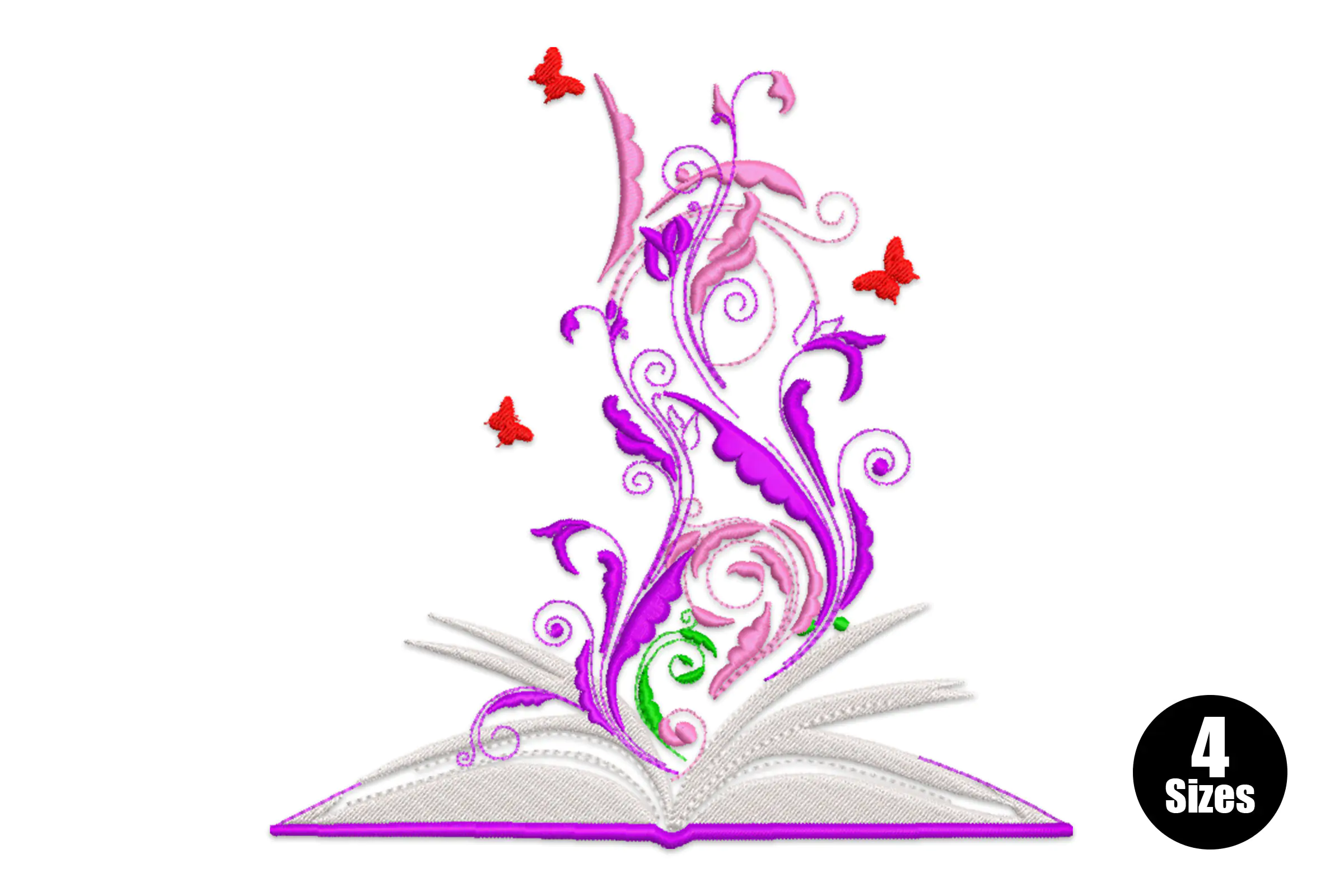 Book with Flowers Embroidery Design File