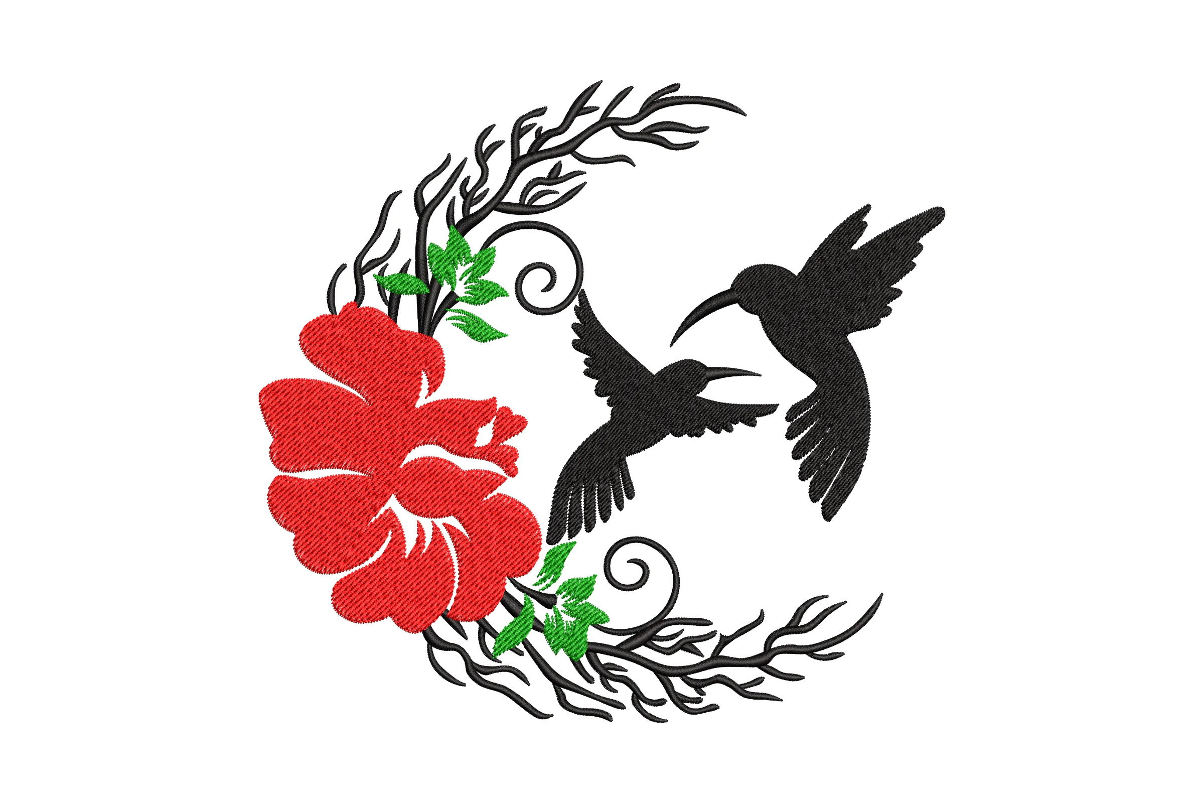 Hummingbird and Flower Machine  Embroidery Design