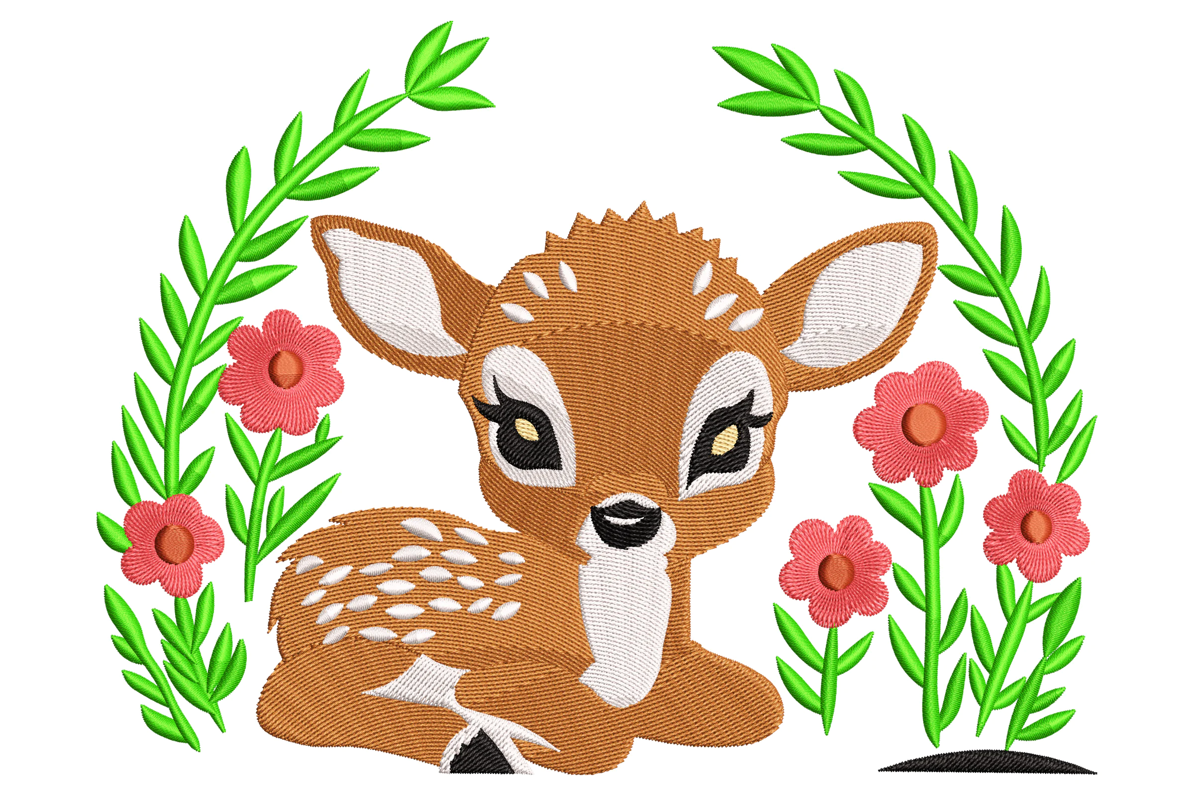 Baby Deer with Flowers Embroidery Design