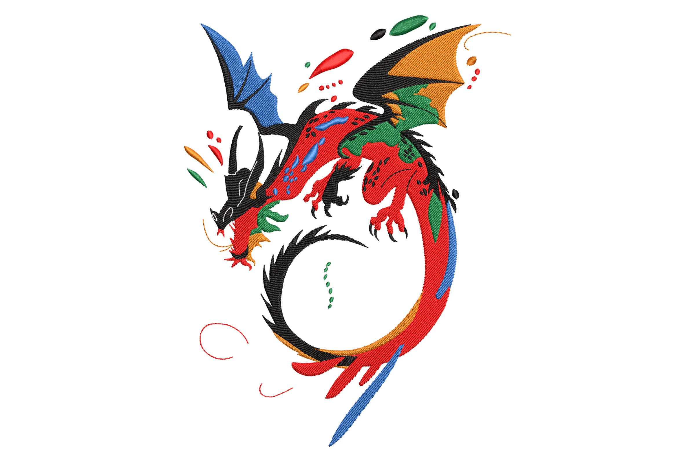 Color Splash Dragon Embroidery Design