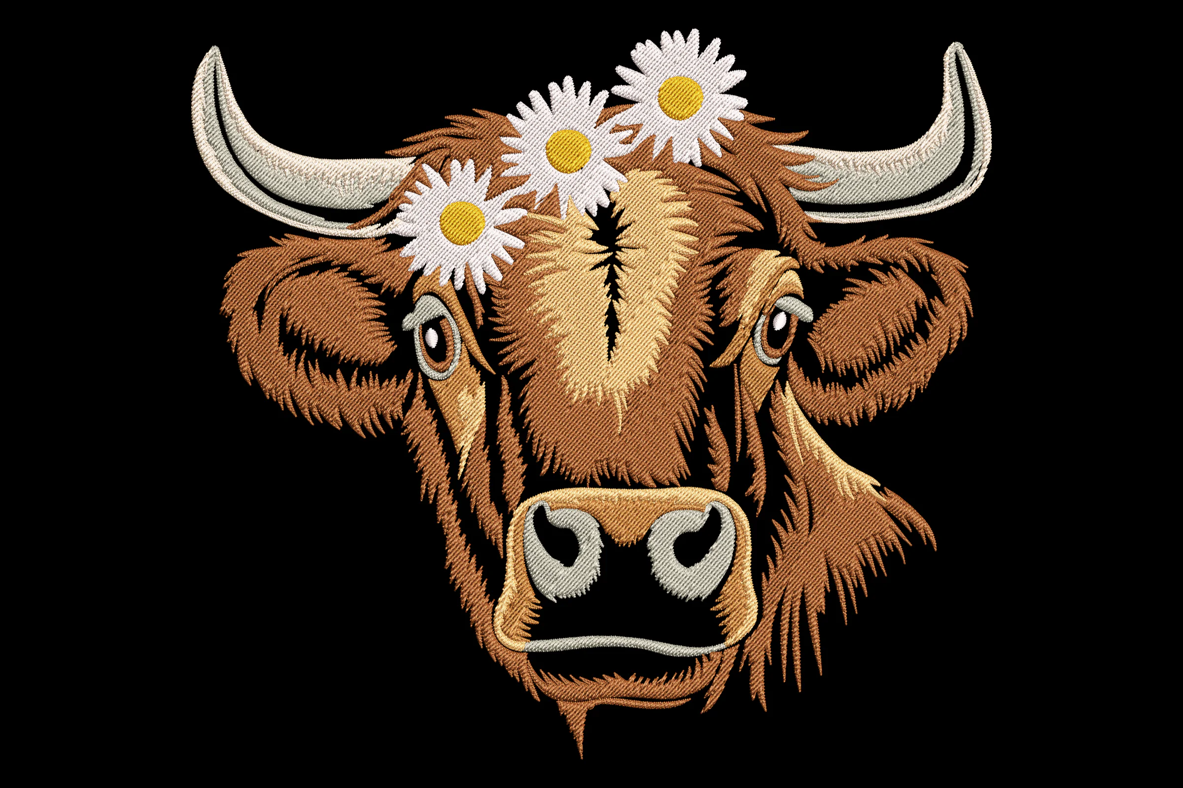 Cow with Flowers Embroidery Design
