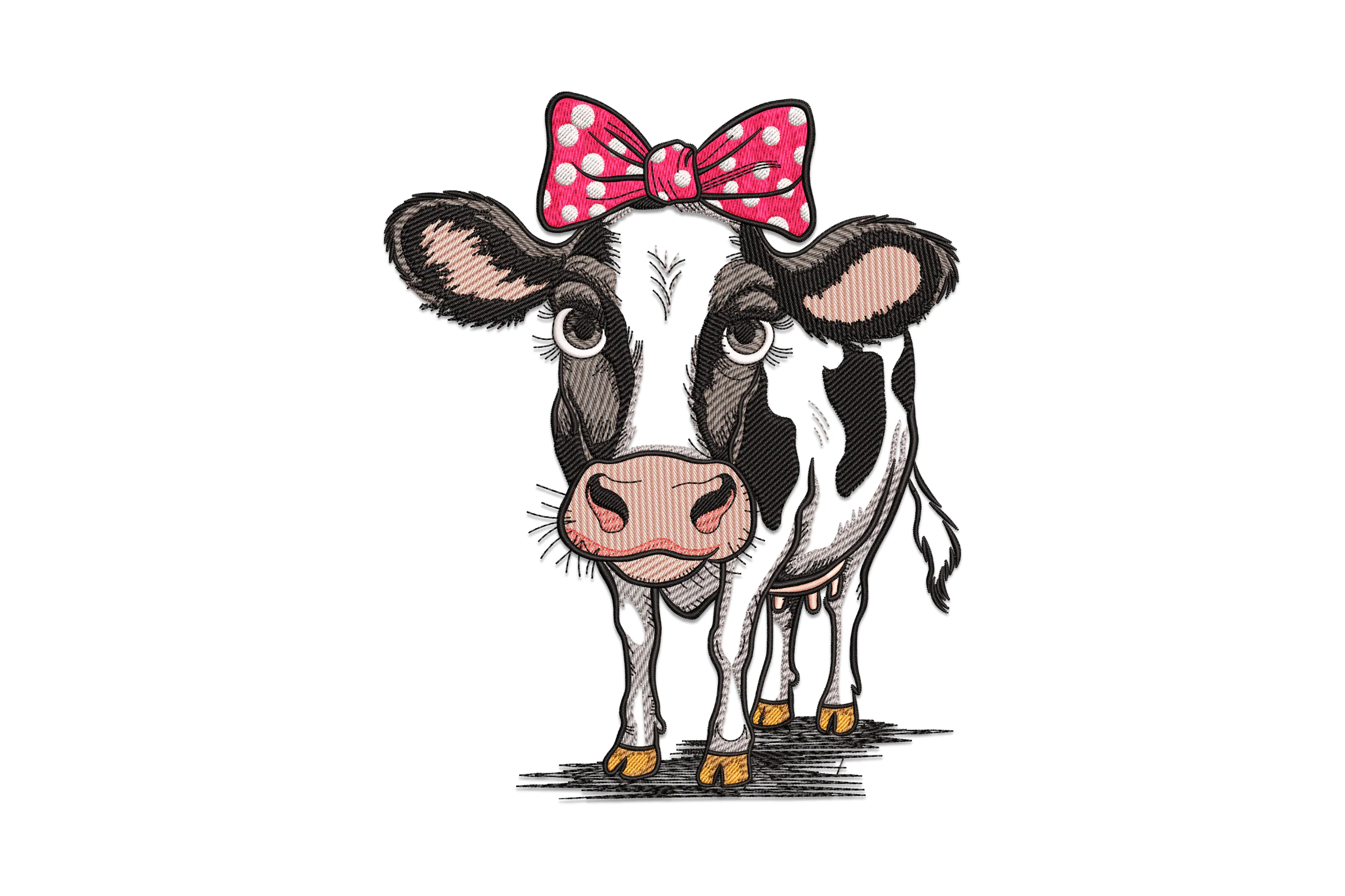 Cow with Pink Bows Embroidery Design