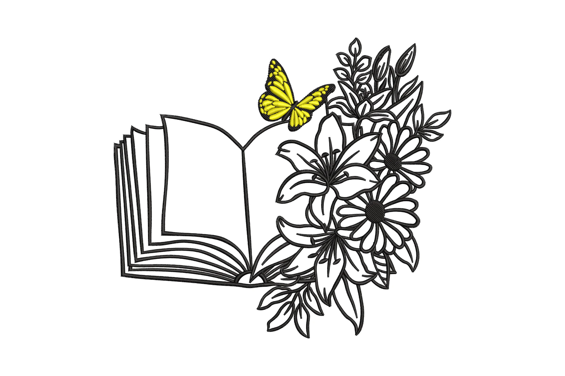 Book With Flowers Embroidery Design Pattern