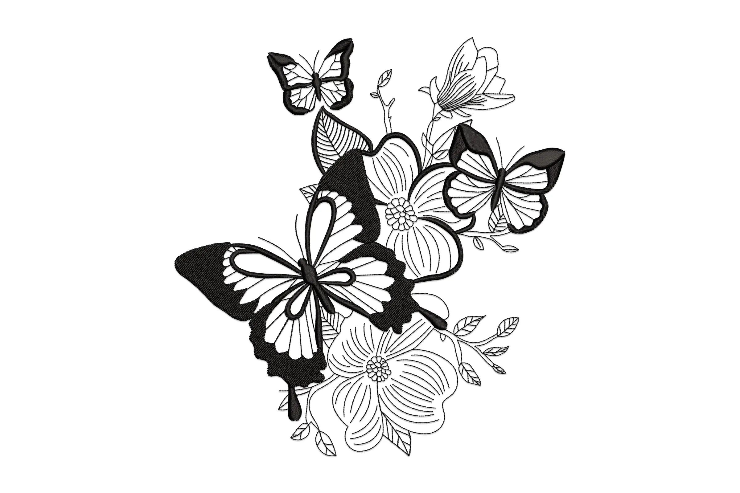 Flowers and Butterflies Embroidery Design