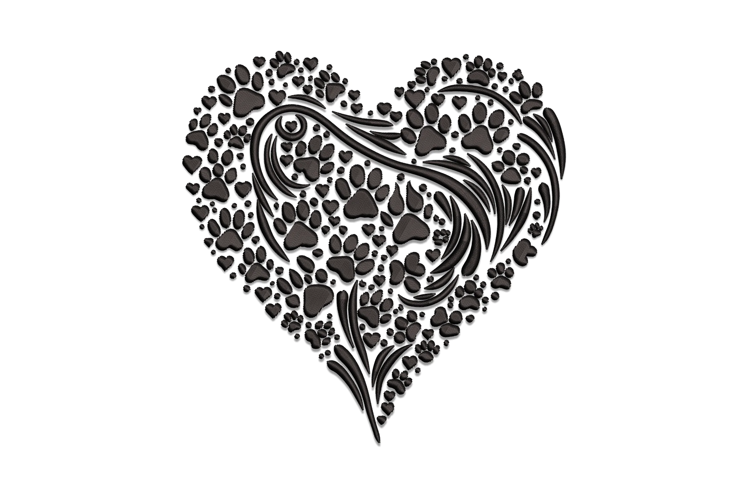 Paw Print Heart Embroidery Design File